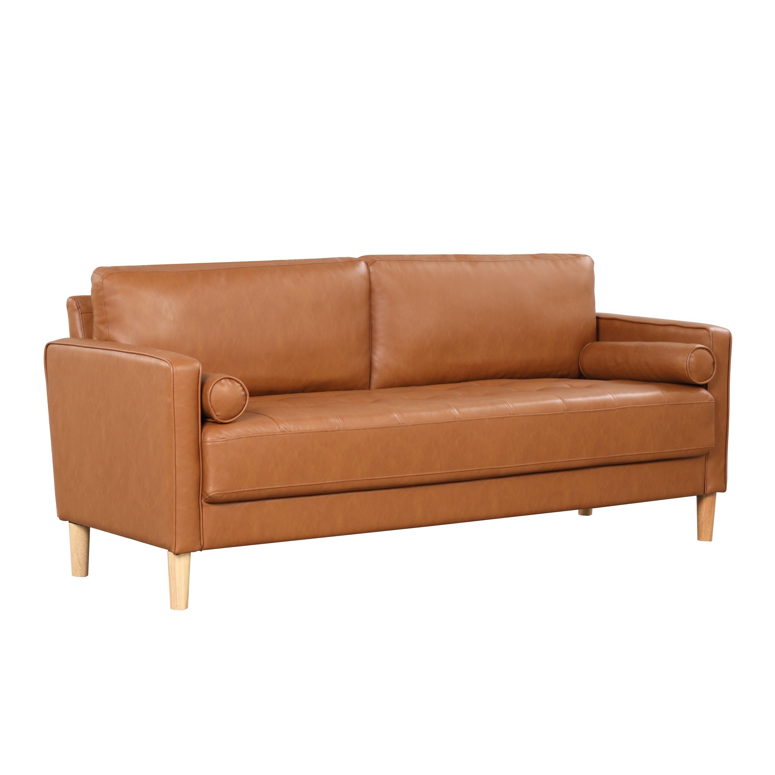 Lifestyle Solutions Lorelei Mid-Century Modern Sofa, Caramel Brown Faux Leather