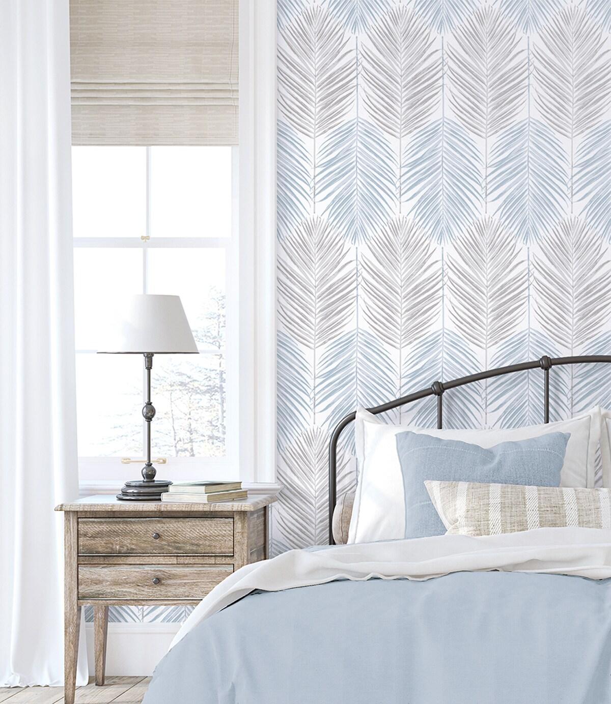NextWall  Two Toned Palm Peel and Stick Wallpaper 20.5 in. W x 18 ft. L - Blue Mist & Daydream Grey