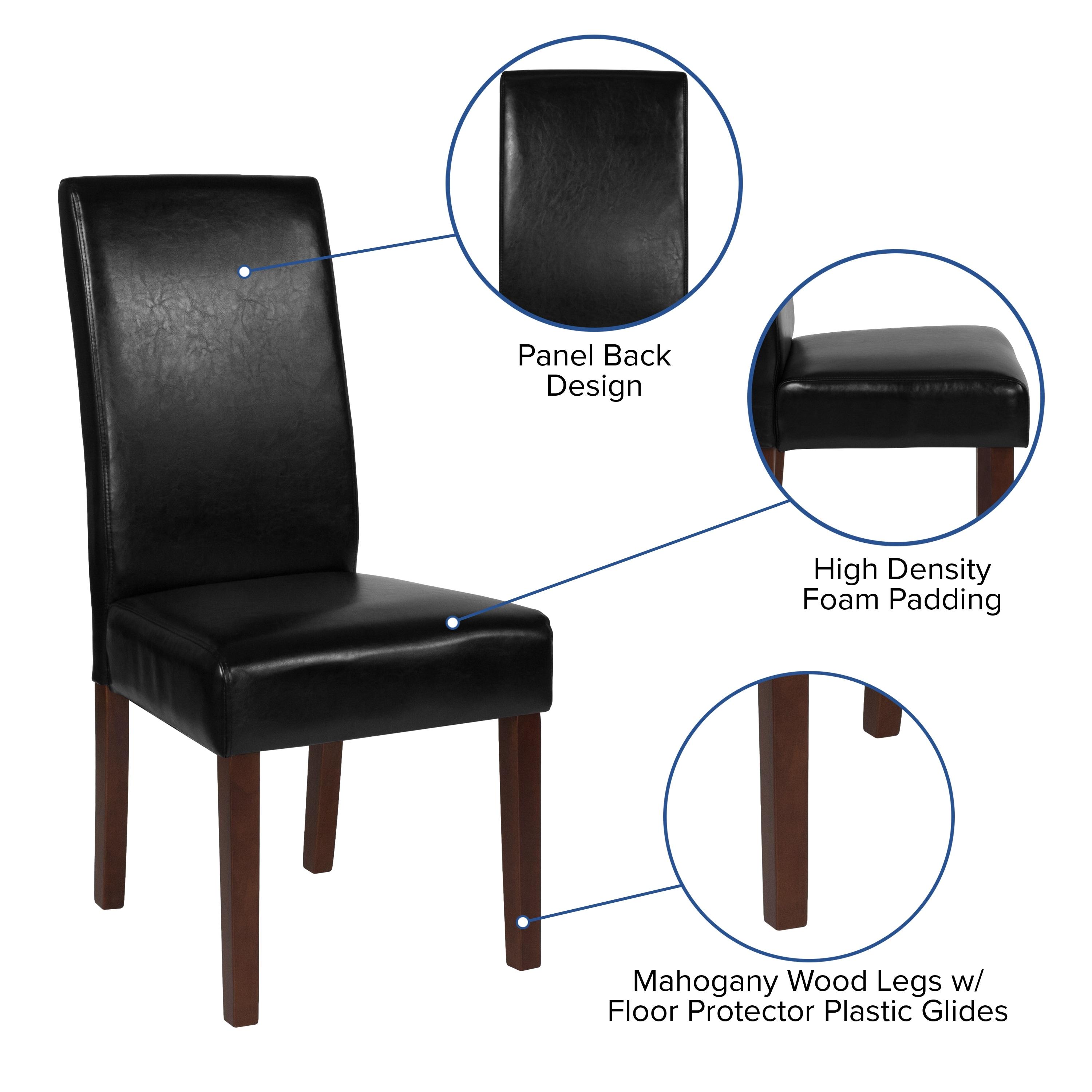 Flash Furniture Set of 2 Greenwich Series Black LeatherSoft Upholstered Panel Back Mid-Century Parsons Dining Chairs