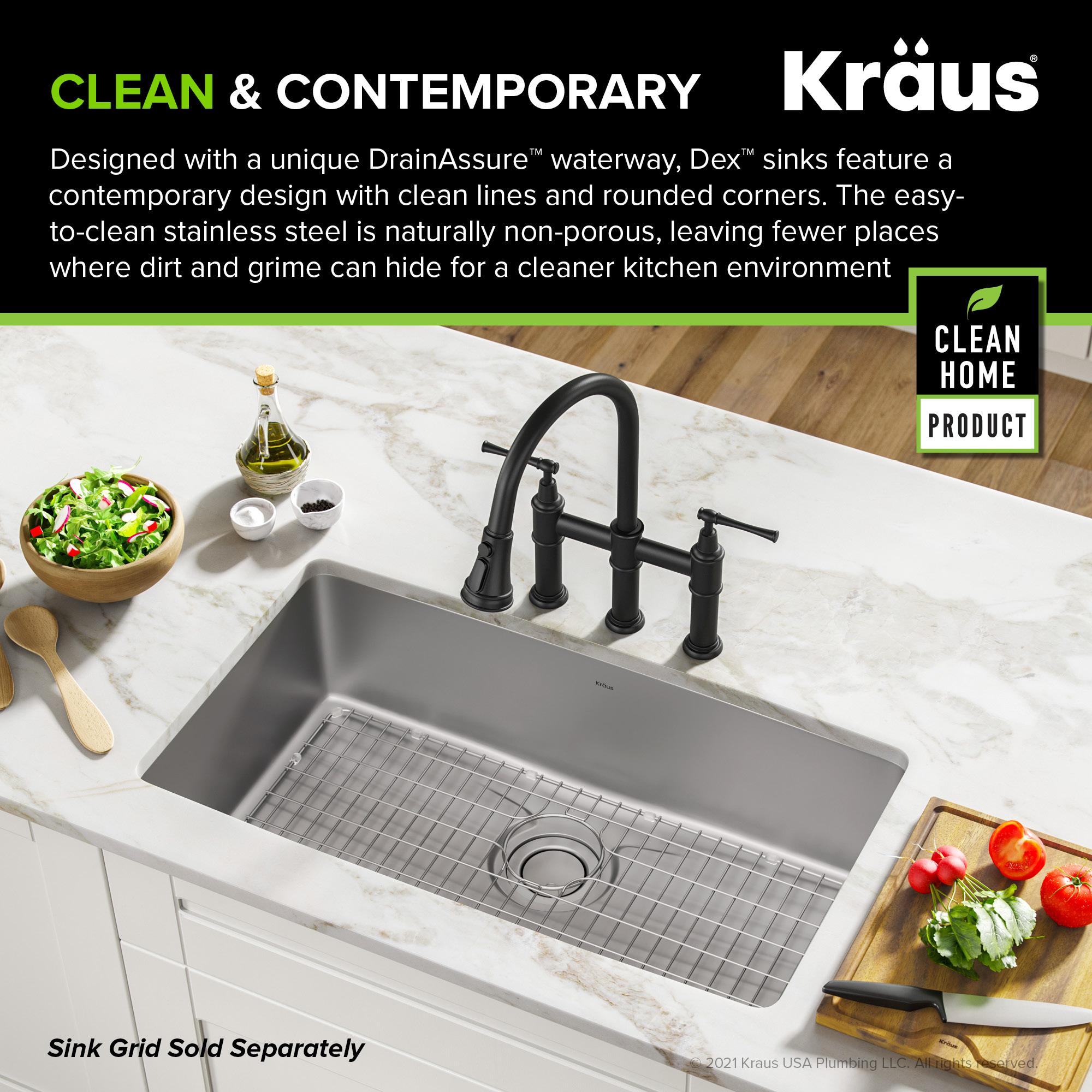 Dex™️ Series KRAUS 33" L Undermount 16 Gauge Stainless Steel Single Bowl Kitchen Sink