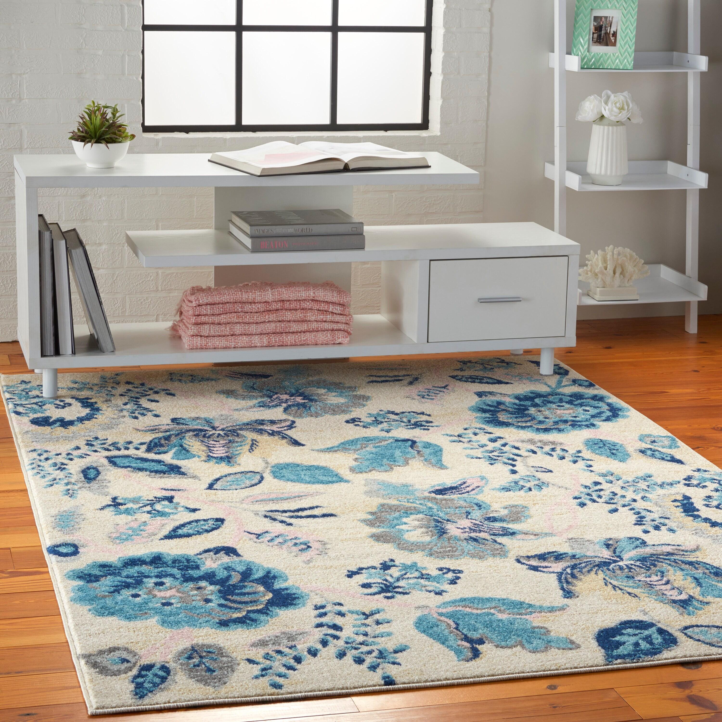 Nourison Tranquil 6' X 9' Ivory/Light Blue Indoor Area Rug French Country Eclectic Floral by Nourison