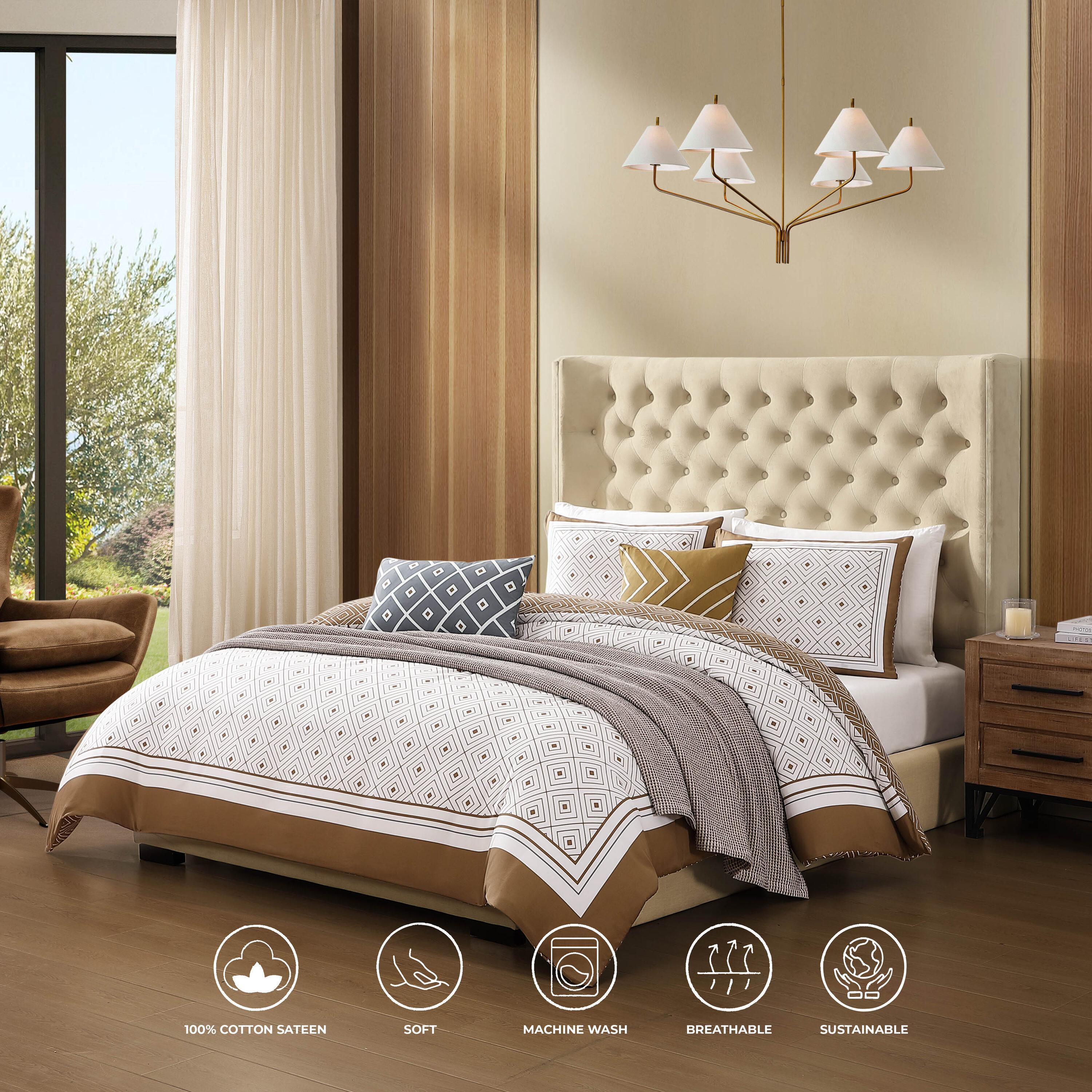 BeBeJan Bebejan Geometric Latte 100% Cotton Sateen   Reversible Comforter Set