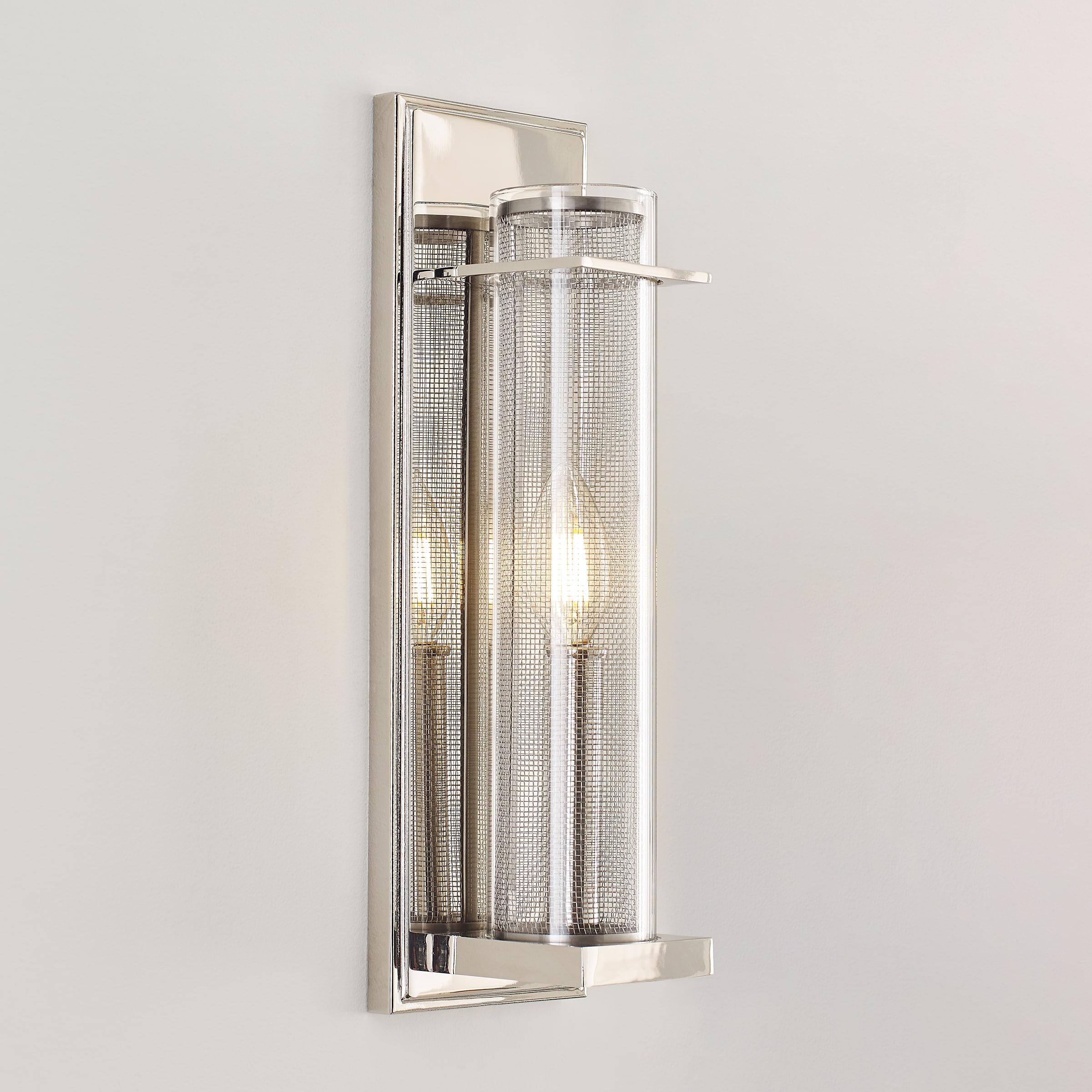 Polished Nickel Cylinder Dimmable Wall Sconce with Clear Glass Shade