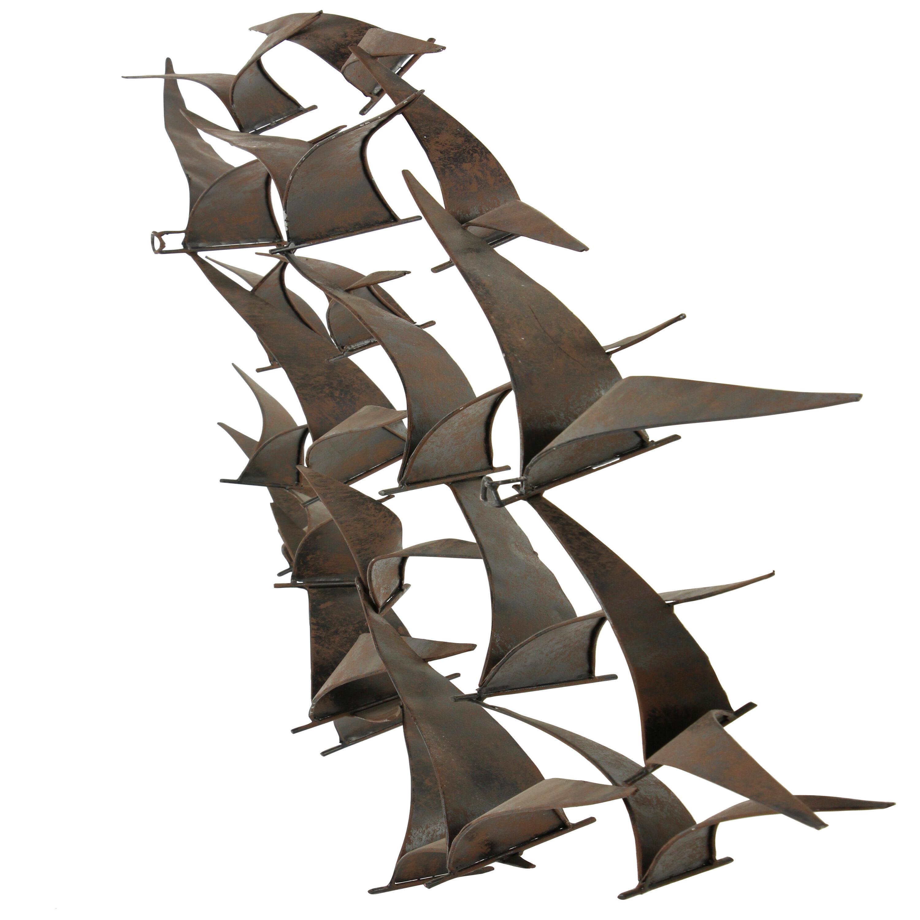 DecMode Black Metal Sleek Flying Flock Of Bird Wall Decor