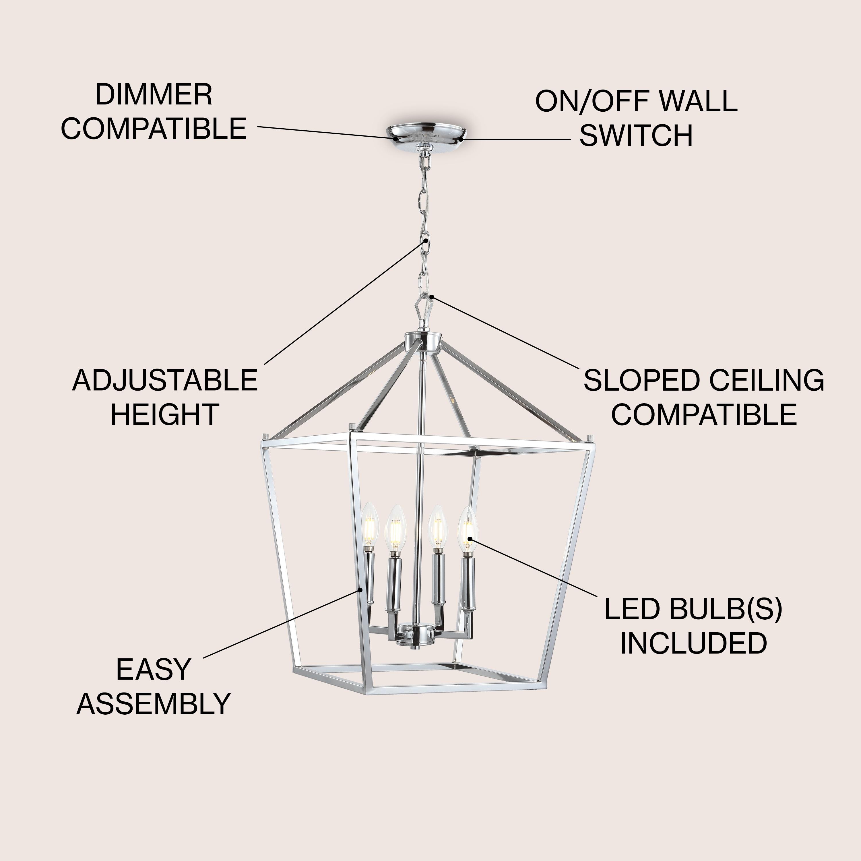 Pagoda 16" 4-Bulb Lantern Metal LED Pendant, Chrome