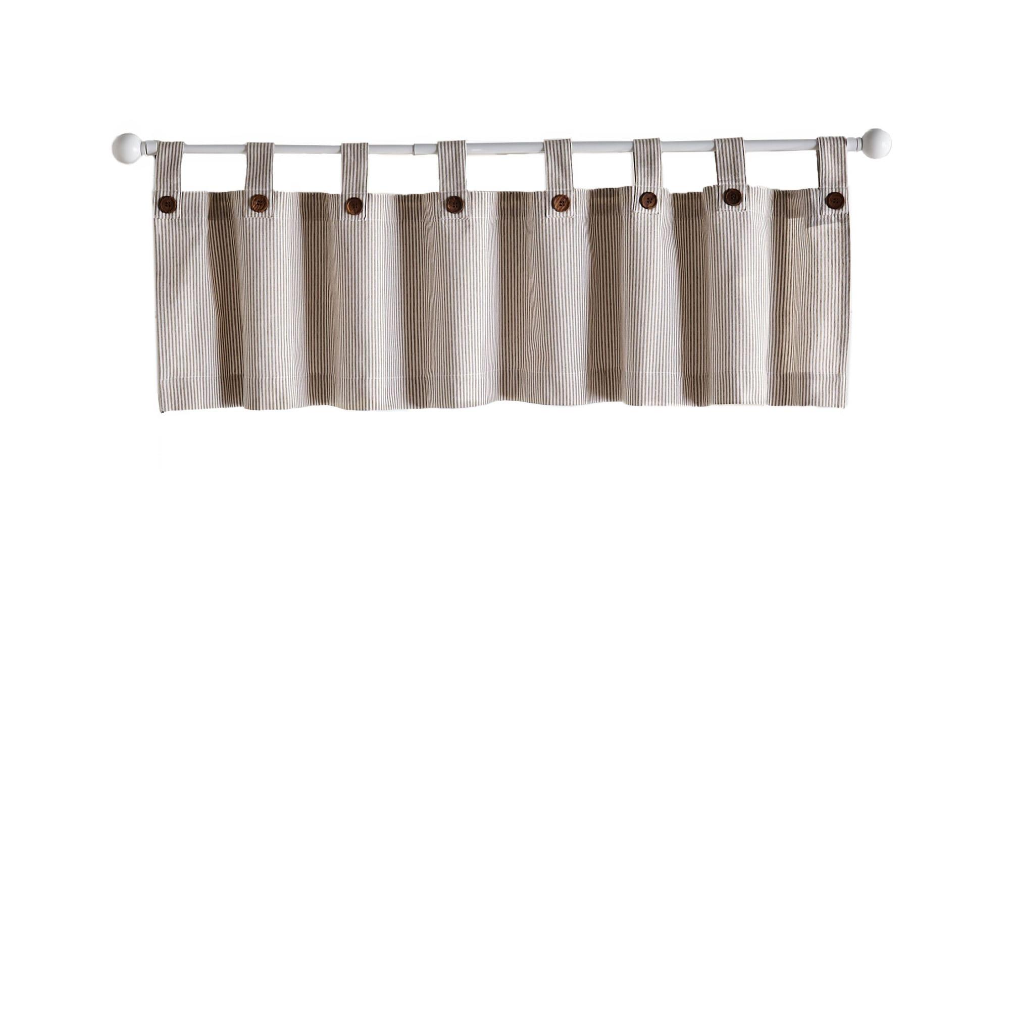 Tucker Ticking Stripe Button Tab Top Window Kitchen Valance - 60" x 15" - Linen - Elrene Home Fashions