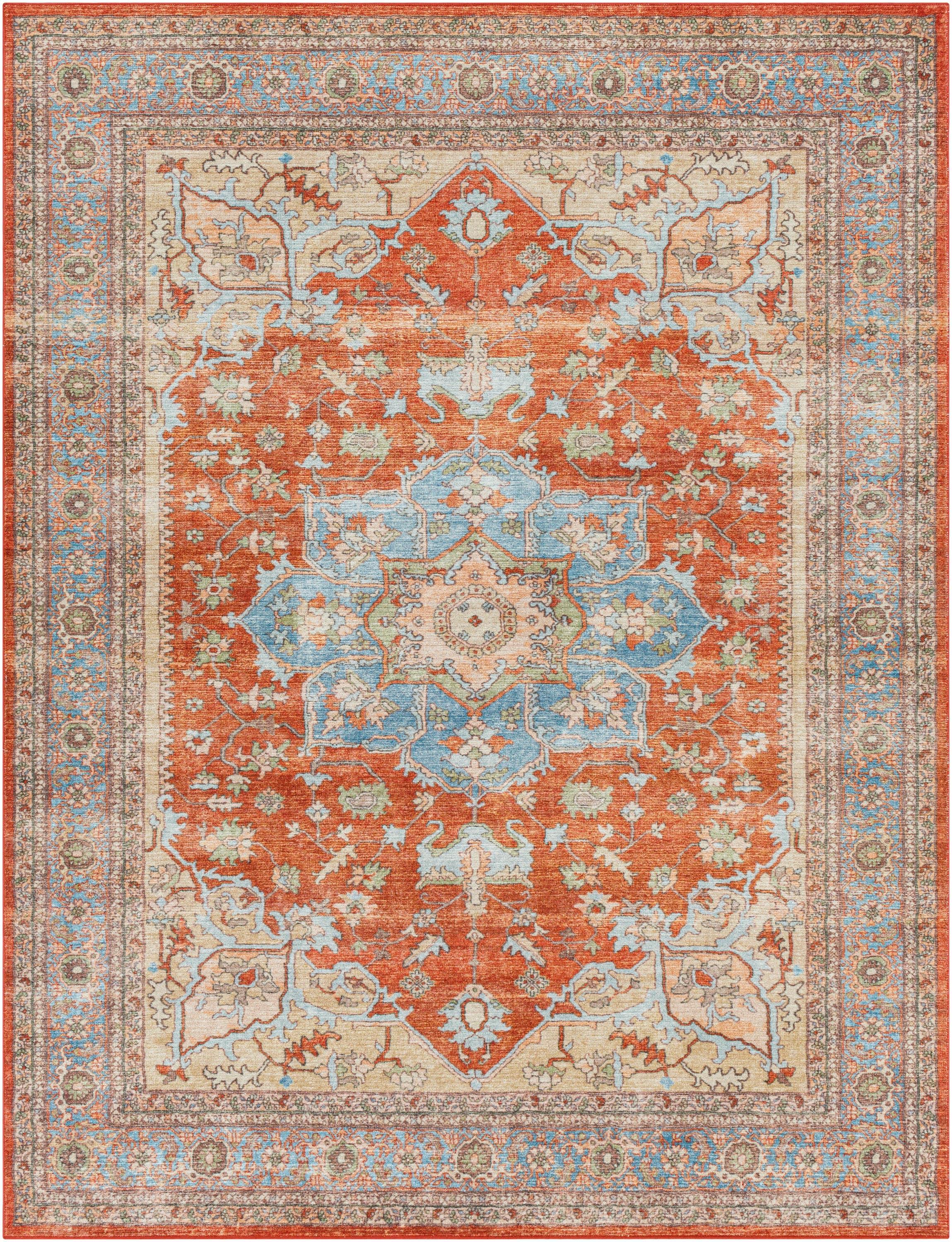 Elegant Red Synthetic 6'7" x 9' Easy-Care Rug