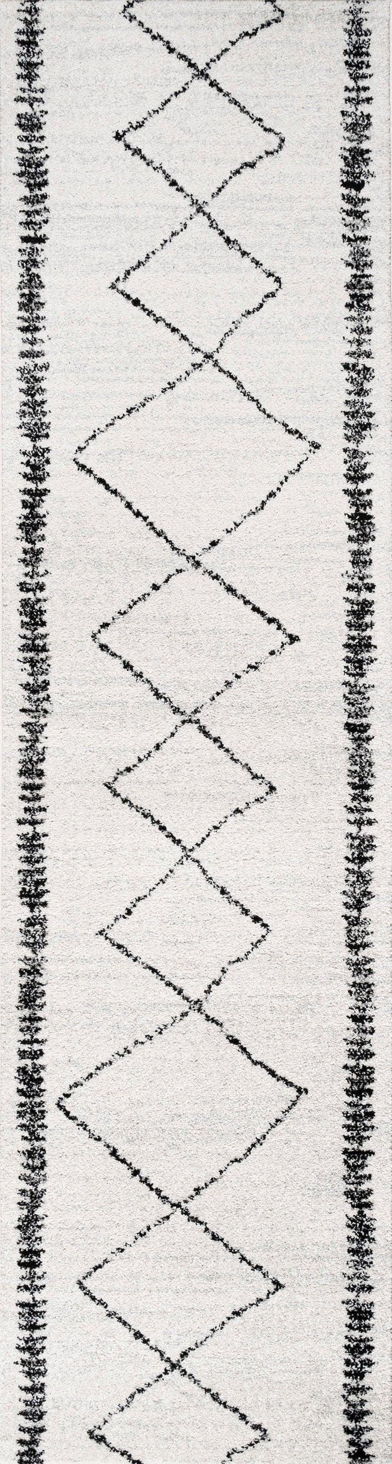 2'x8' Zaina Moroccan Beni Souk Runner Rug, Cream/Black - JONATHAN Y