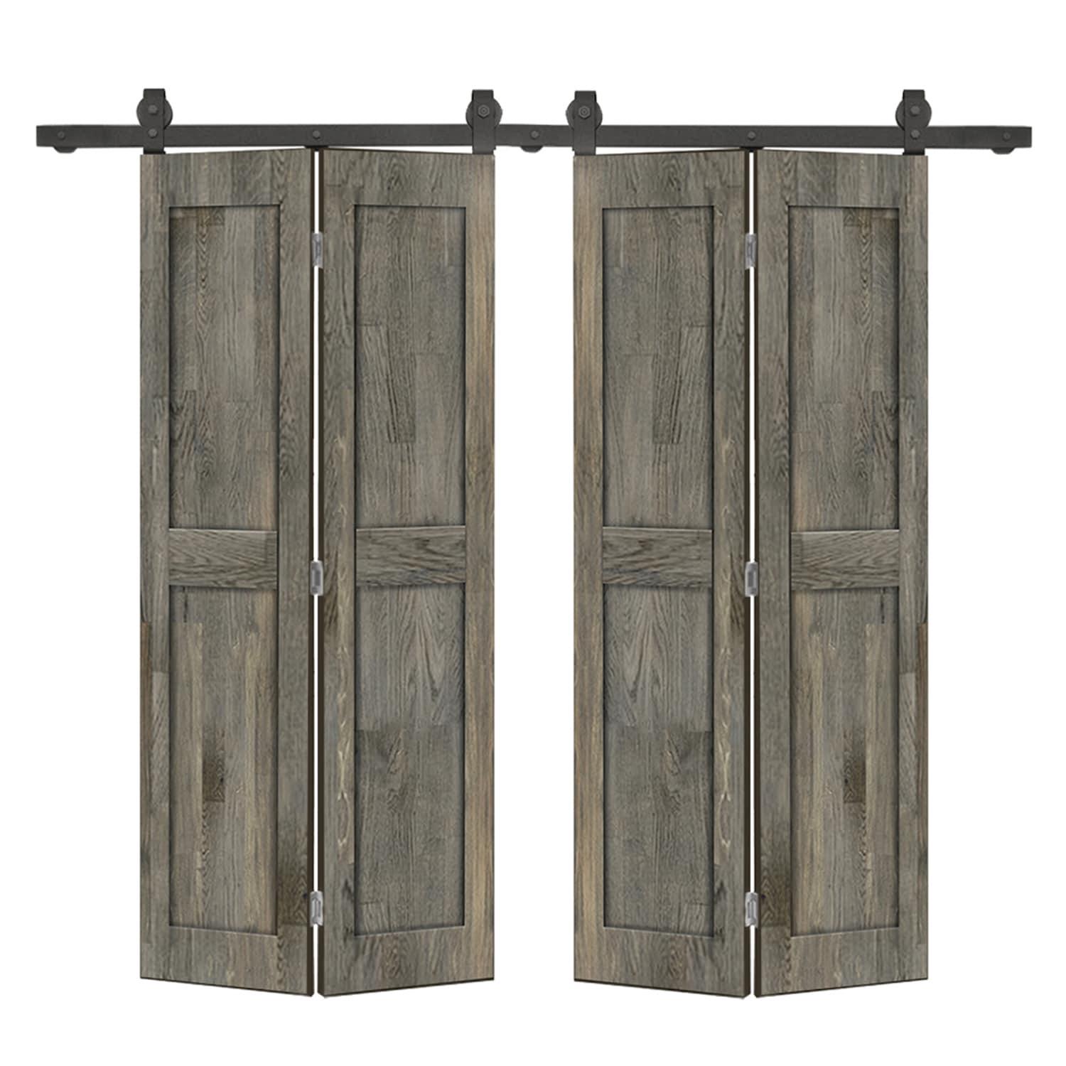 Calhome 2 Panel Shaker Pine Wood Bi-Fold Door with Sliding Barn Door Hardware Kit