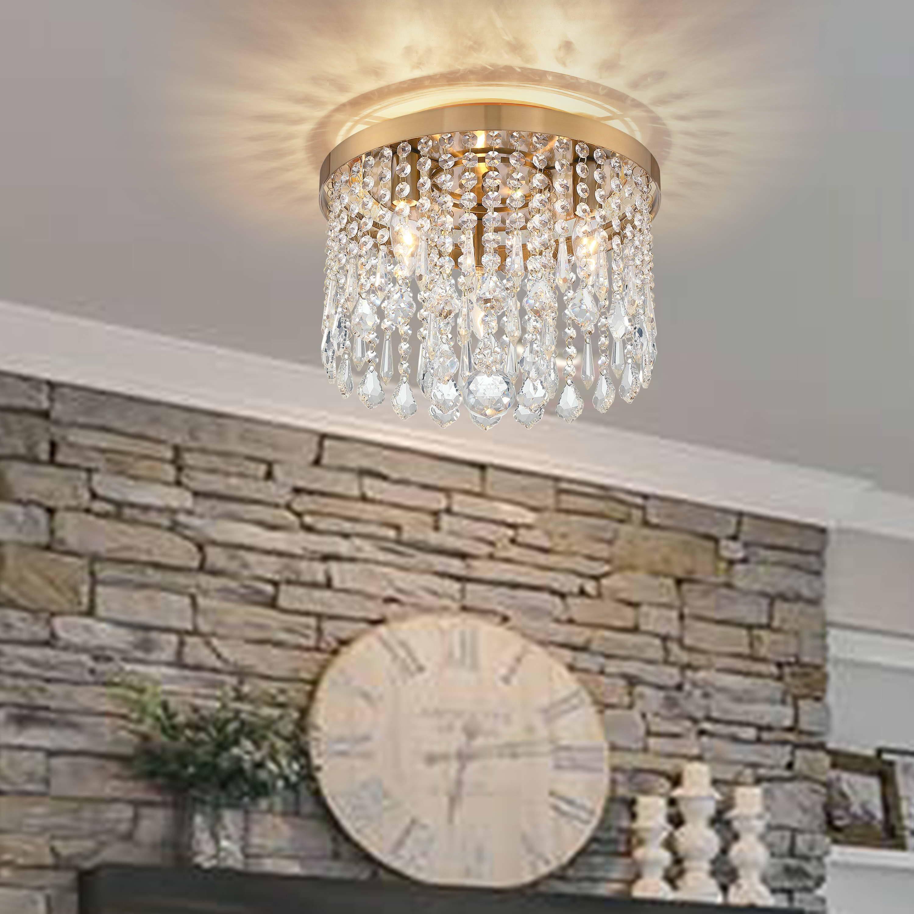 C Cattleya  3-Light 13" Antique Brass Finish Crystal Flush Mount Ceiling Light