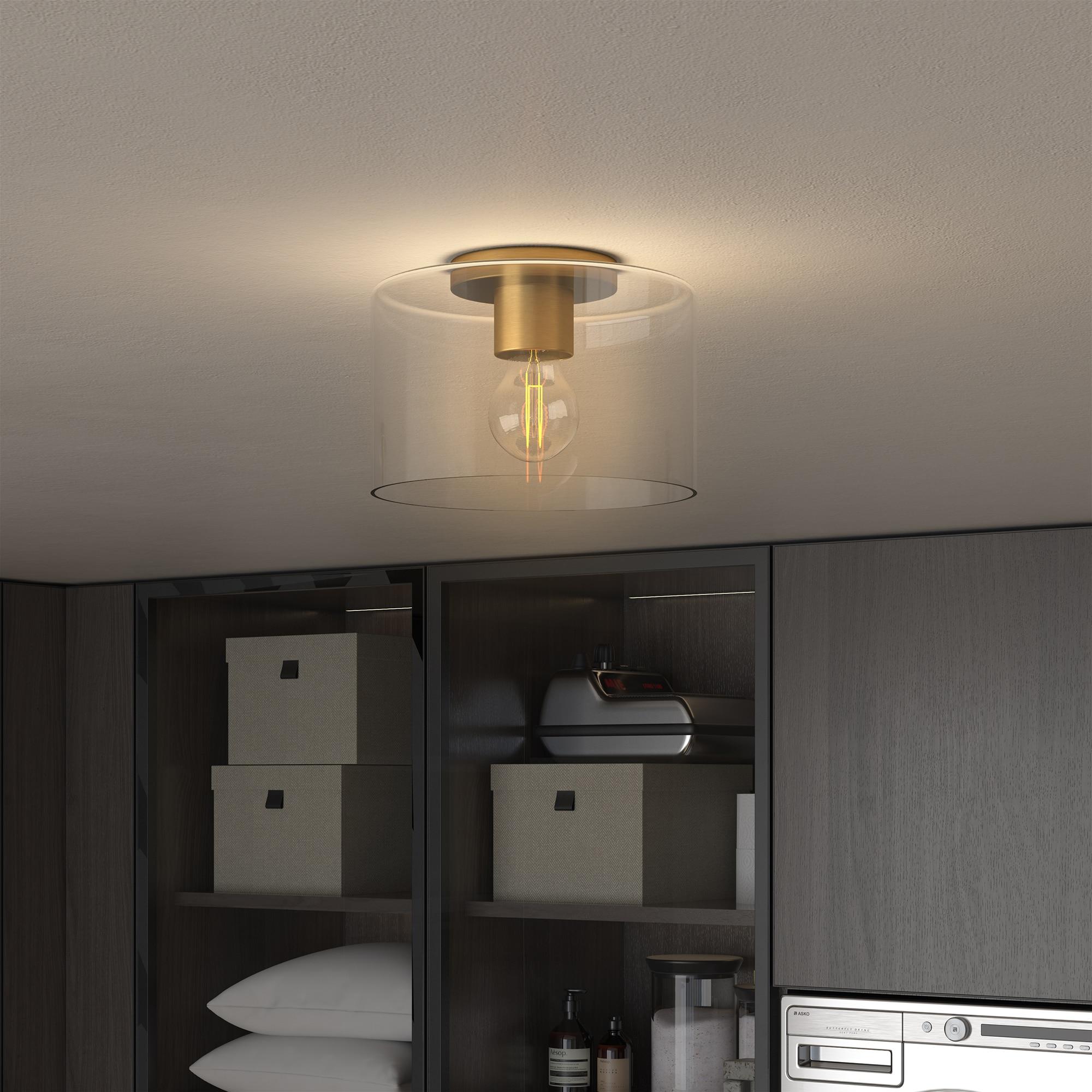 Evelyn&Zoe 10" Brass Finish Metal/Glass Semi Flush Mount
