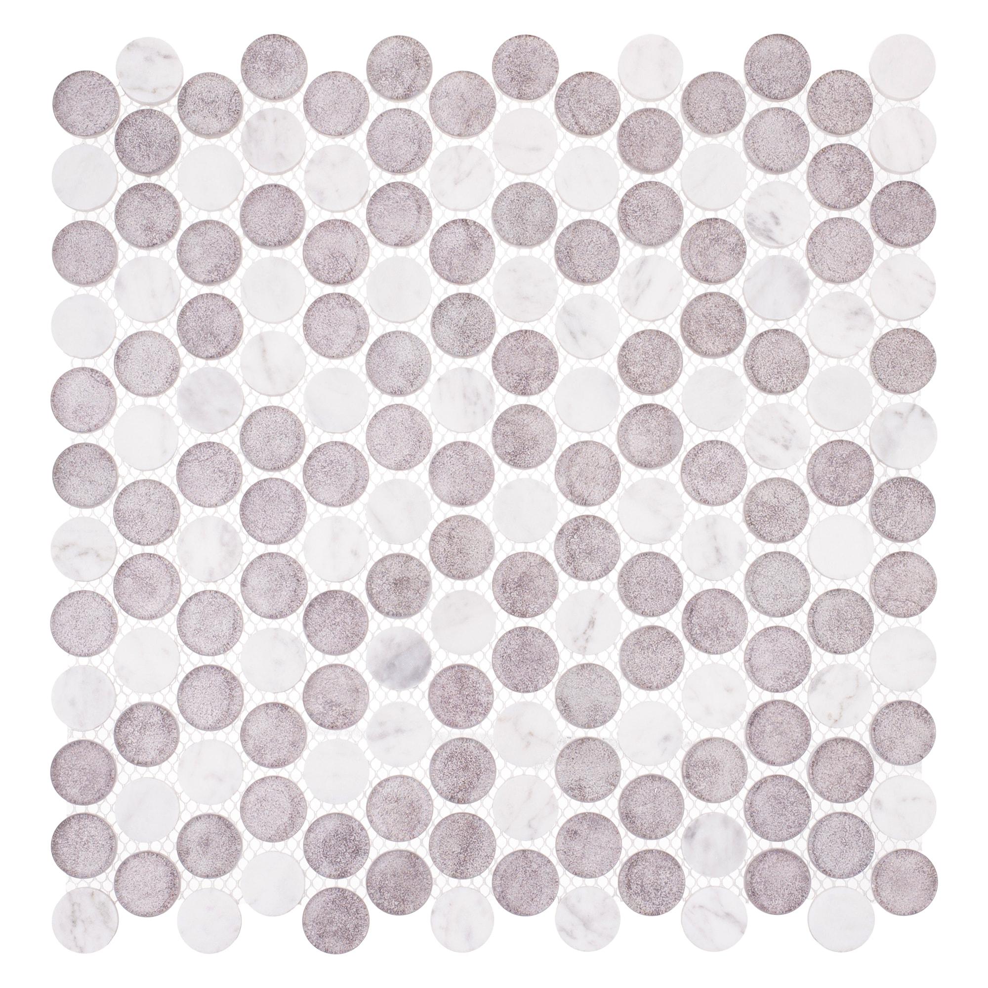 Space 3/4" Penny Round Glass & Natural Stone Mosaic Kitchen Backsplash, Bathroom, Shower, Wall and Floor Tile