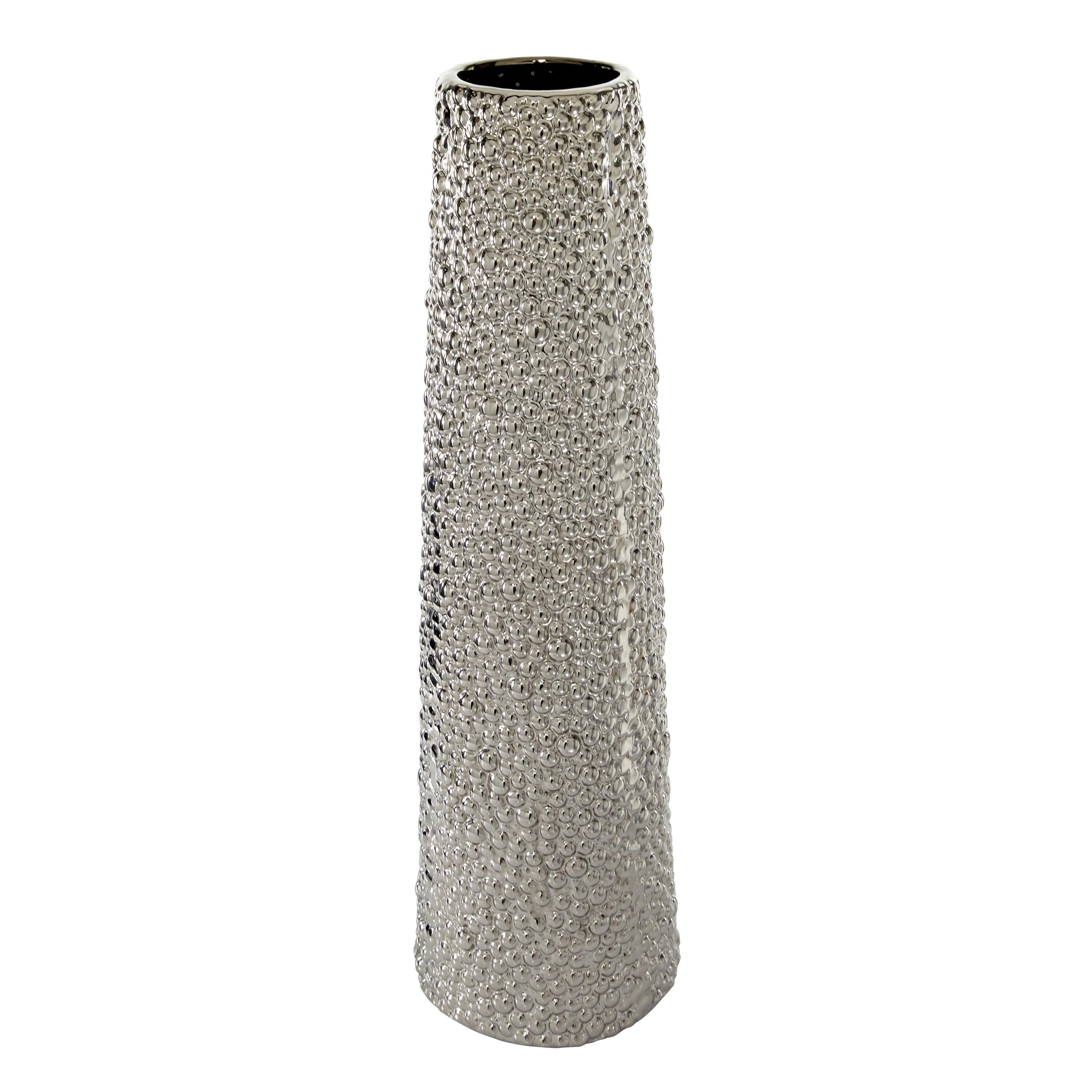 DecMode 25" Silver Ceramic Vase with Bubble Texture