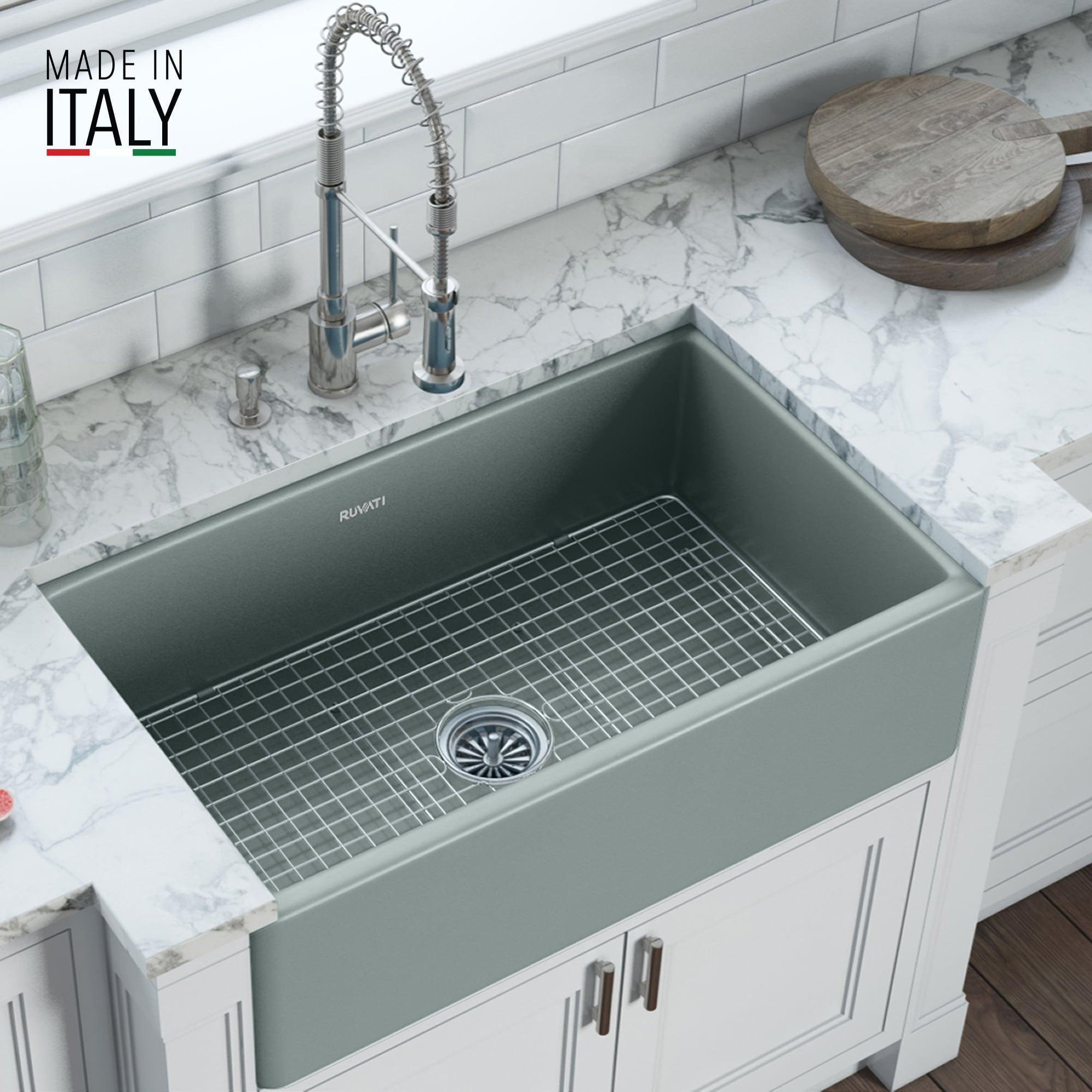 Ruvati 33 inch Fireclay Farmhouse Apron-Front Kitchen Sink Reversible