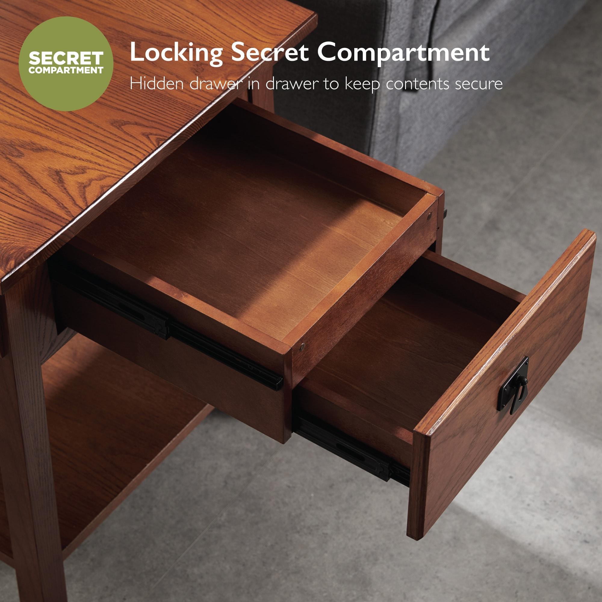 Leick Home 9056-RS Mission Round End Table with Drawer, Made with Solid Wood, Side Table for Living Room, Bedroom, and Office, Russet Finish