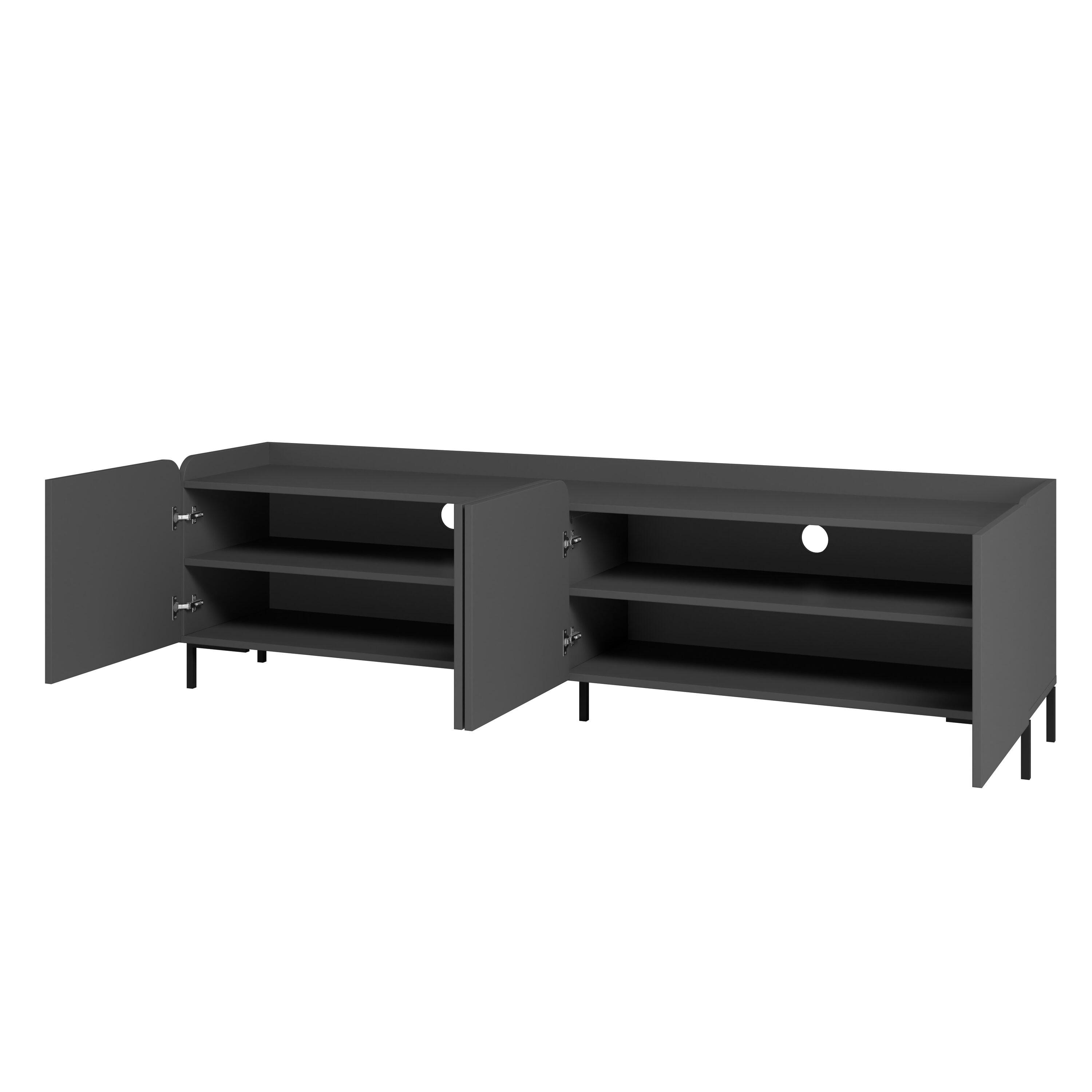 Manhattan Comfort 2pc Bogardus TV Stand for TVs up to 65" and 2 Door Accent Cabinet Set Black: Mid-Century Modern, Particle Board Construction