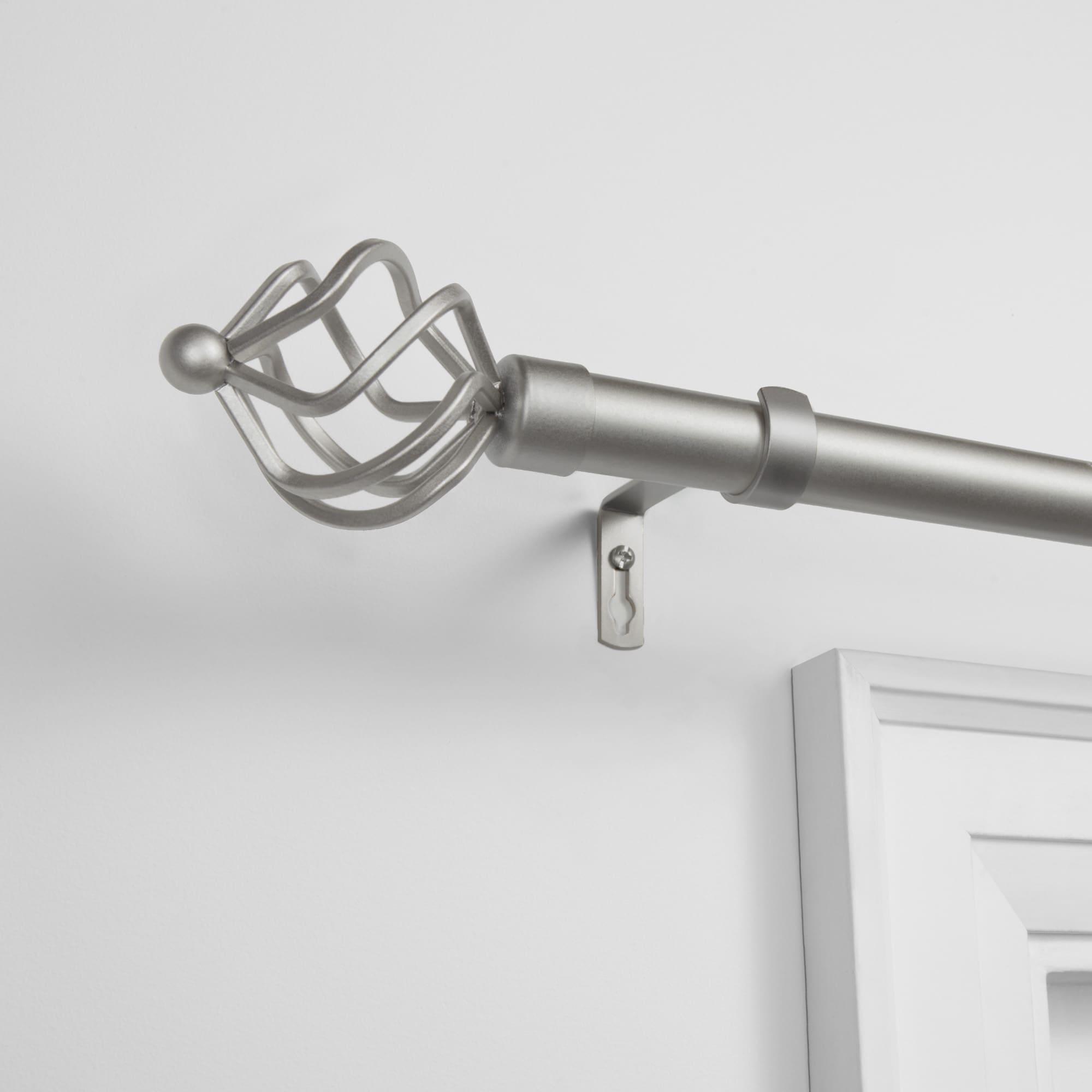 Exclusive Home 84"-160" Torch Indoor/Outdoor Curtain Rod - Matte Silver: Adjustable Iron Rod, Twist Finial, 25lb Capacity