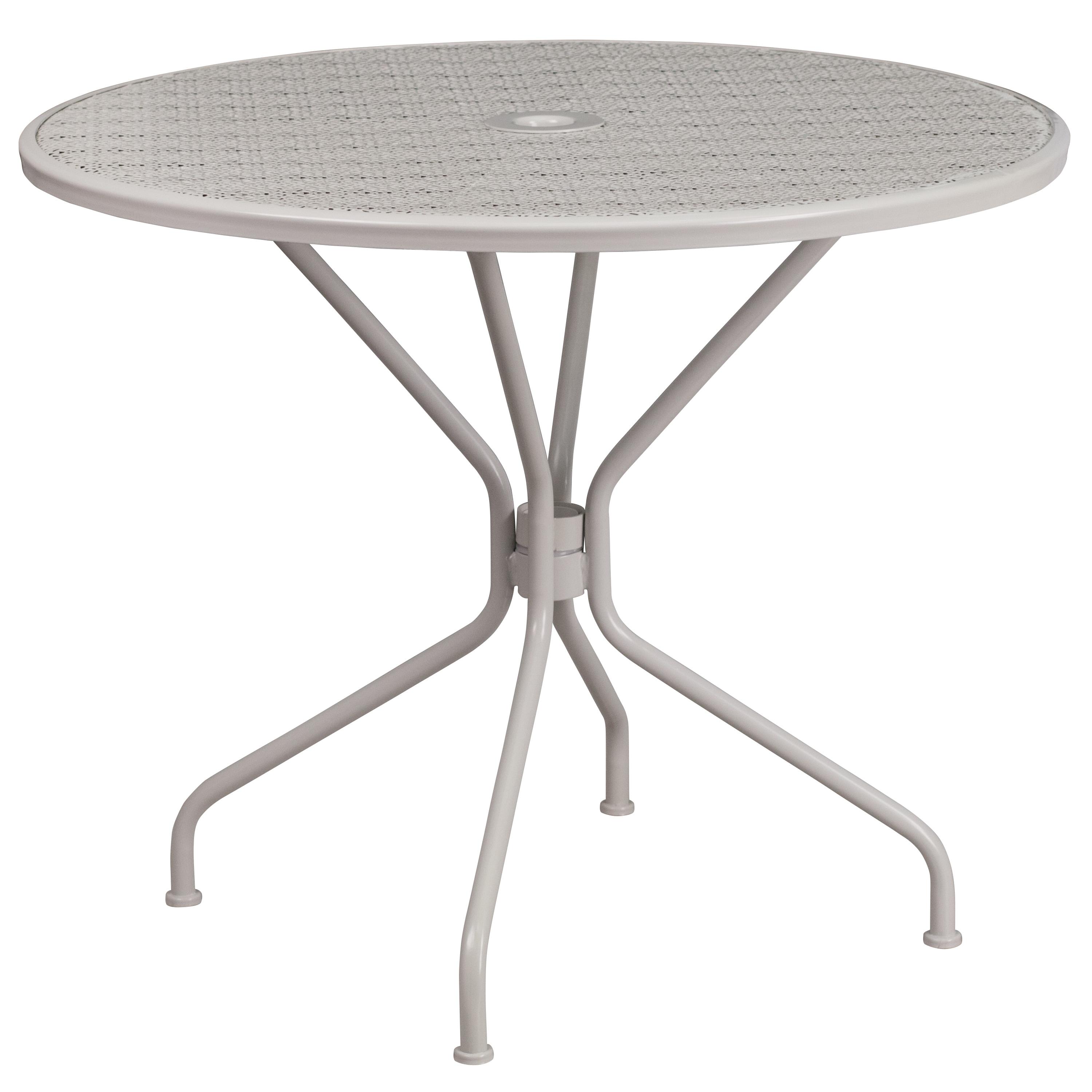 Flash Furniture Oia Commercial Grade 35.25" Round Light Gray Indoor-Outdoor Steel Patio Table with Umbrella Hole