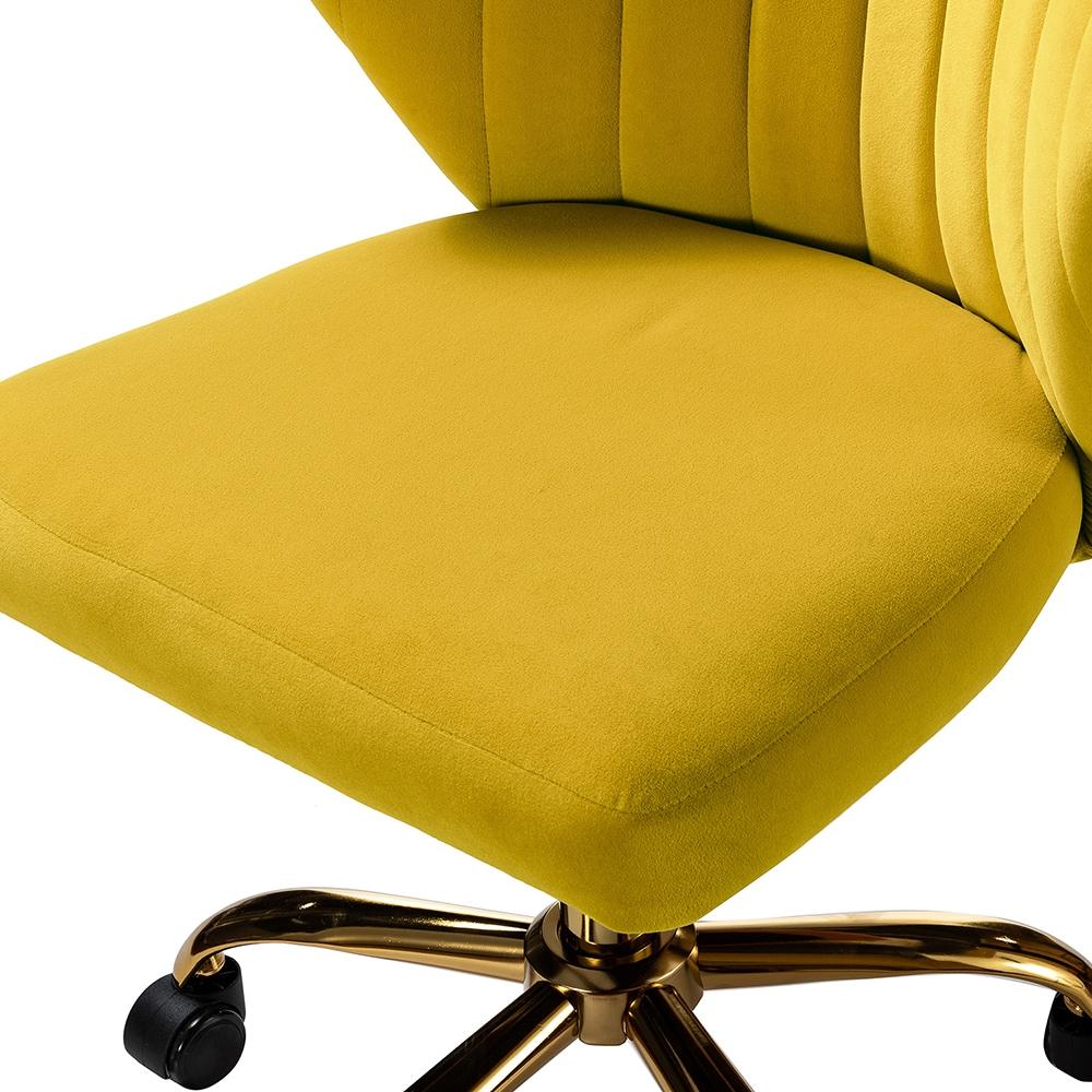 Green Velvet Swivel Office Chair with Gold Legs, Adjustable Height Rolling Desk Chair for Vanity