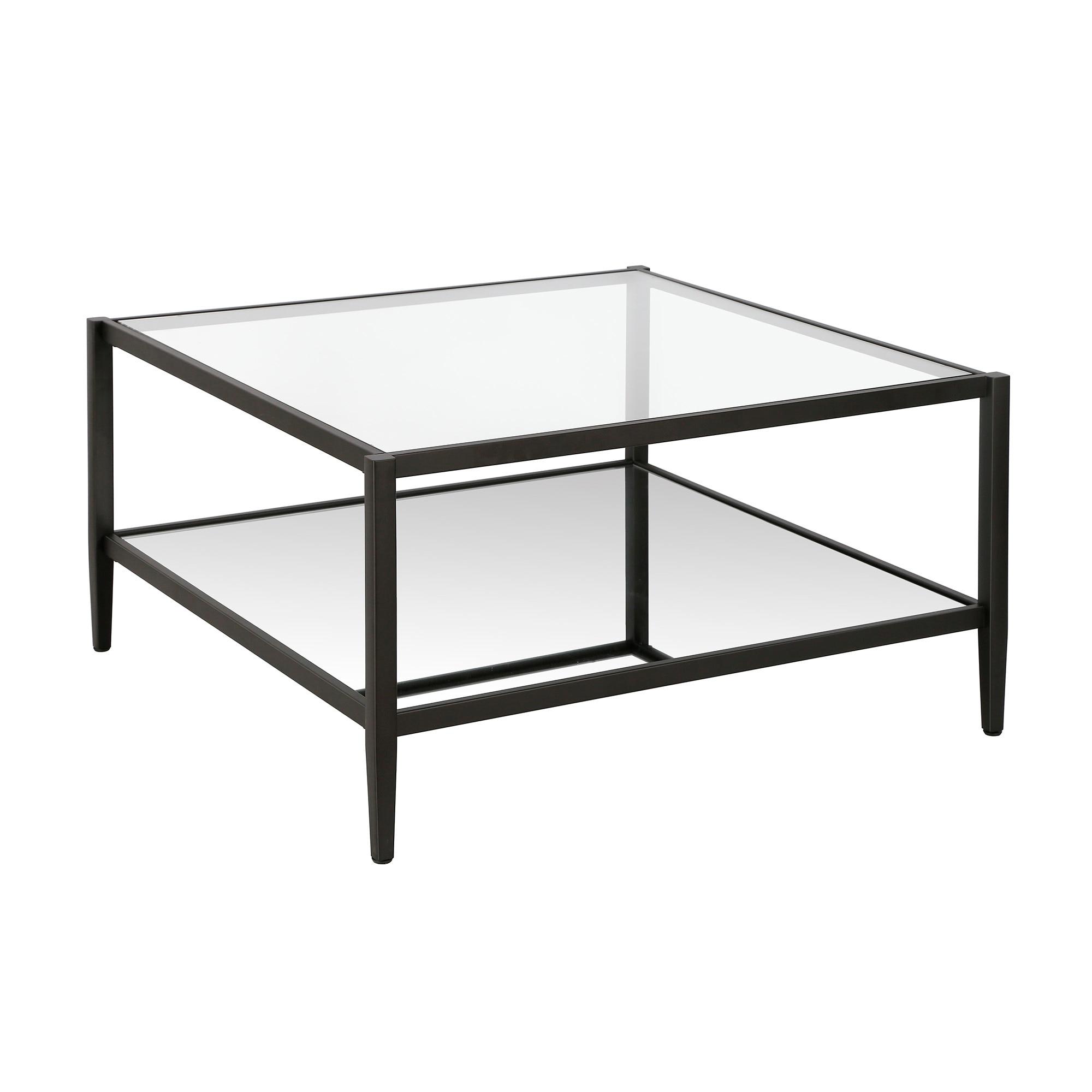 Evelyn&Zoe Hera 32" Wide Square Coffee Table with Mirror Shelf in Blackened Bronze