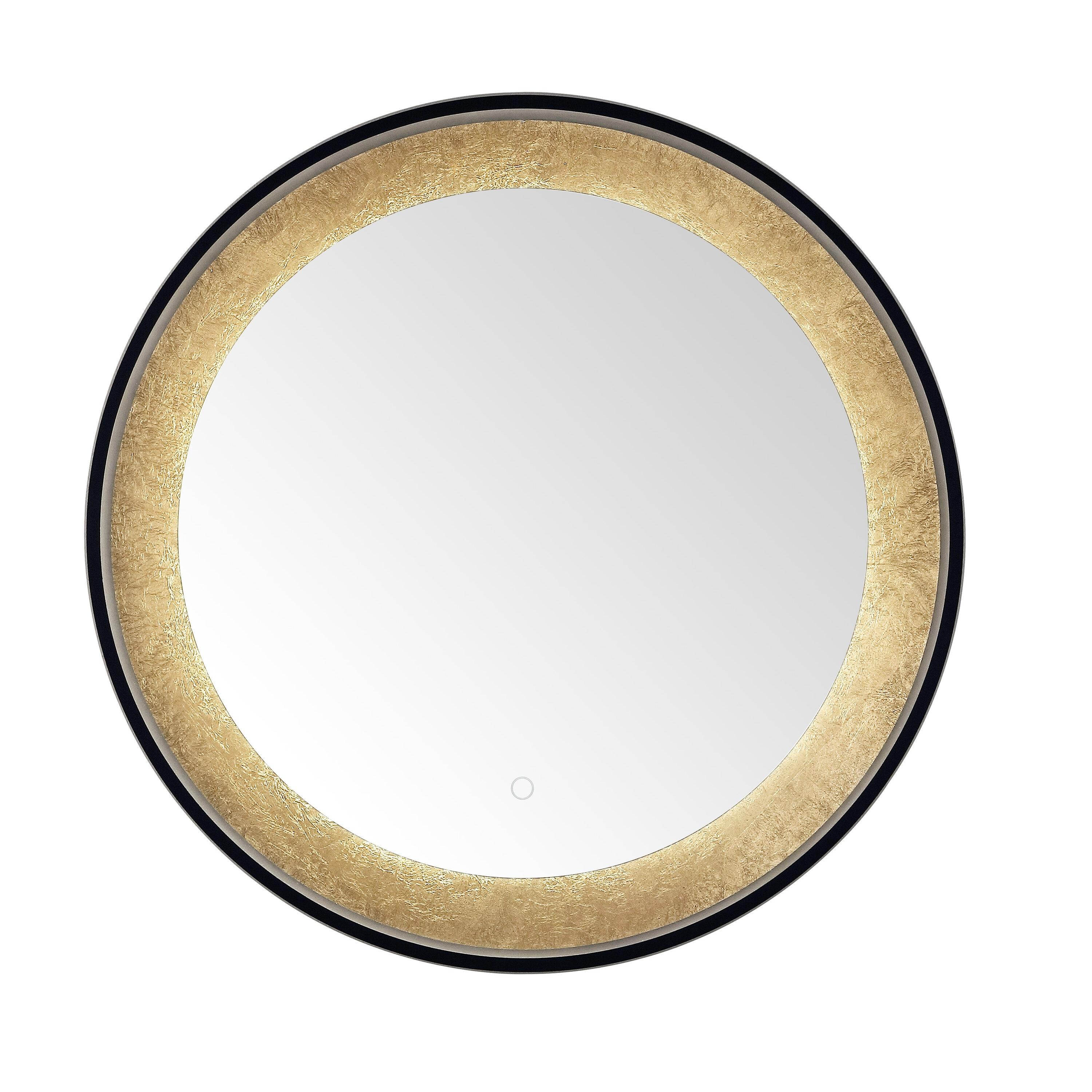 SAFAVIEH Erdem 30 Inch Aluminum Led Mirror, Black/Gold Leaf