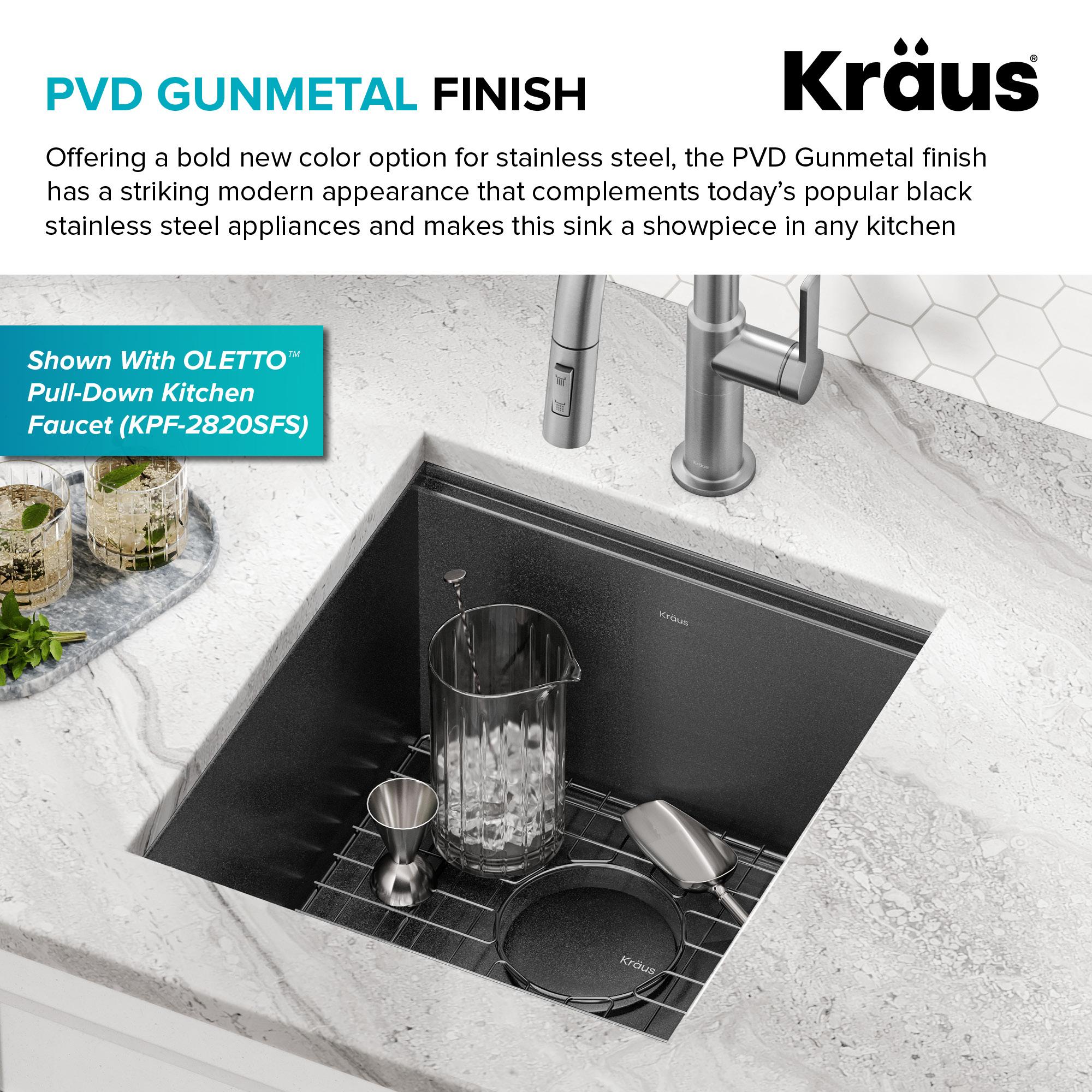 KRAUS Kore™ Undermount Workstation 16 Gauge Black Stainless Steel Single Bowl Kitchen Sink in PVD Gunmetal Finish