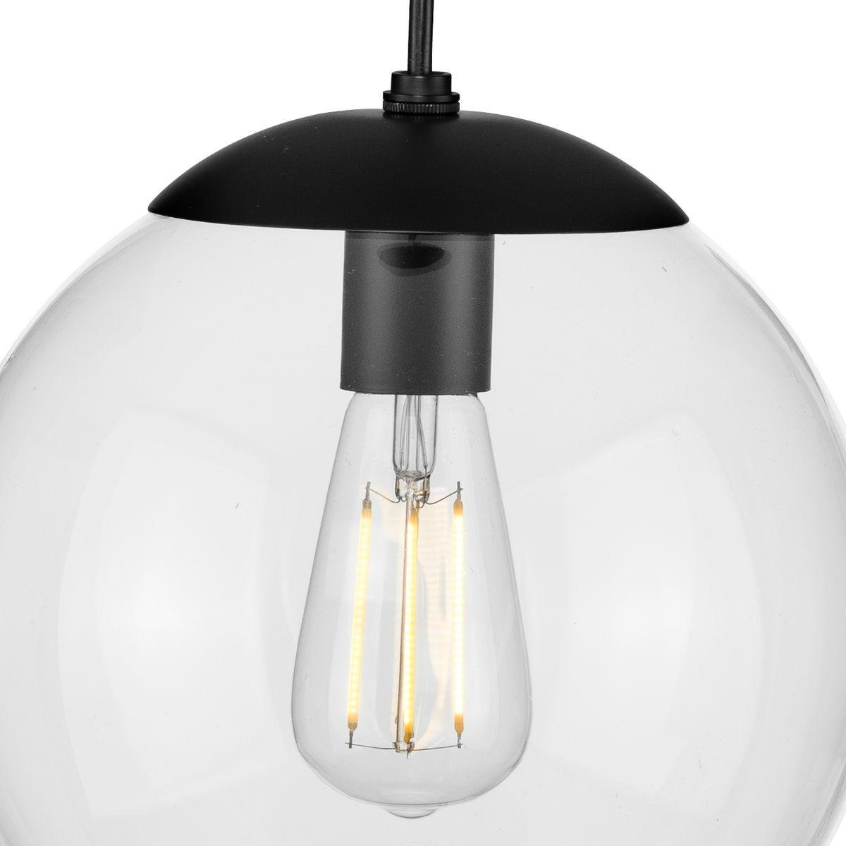 Progress Lighting, Atwell Collection, 1-Light, Pendant Light, Matte Black, Glass Globe Shade