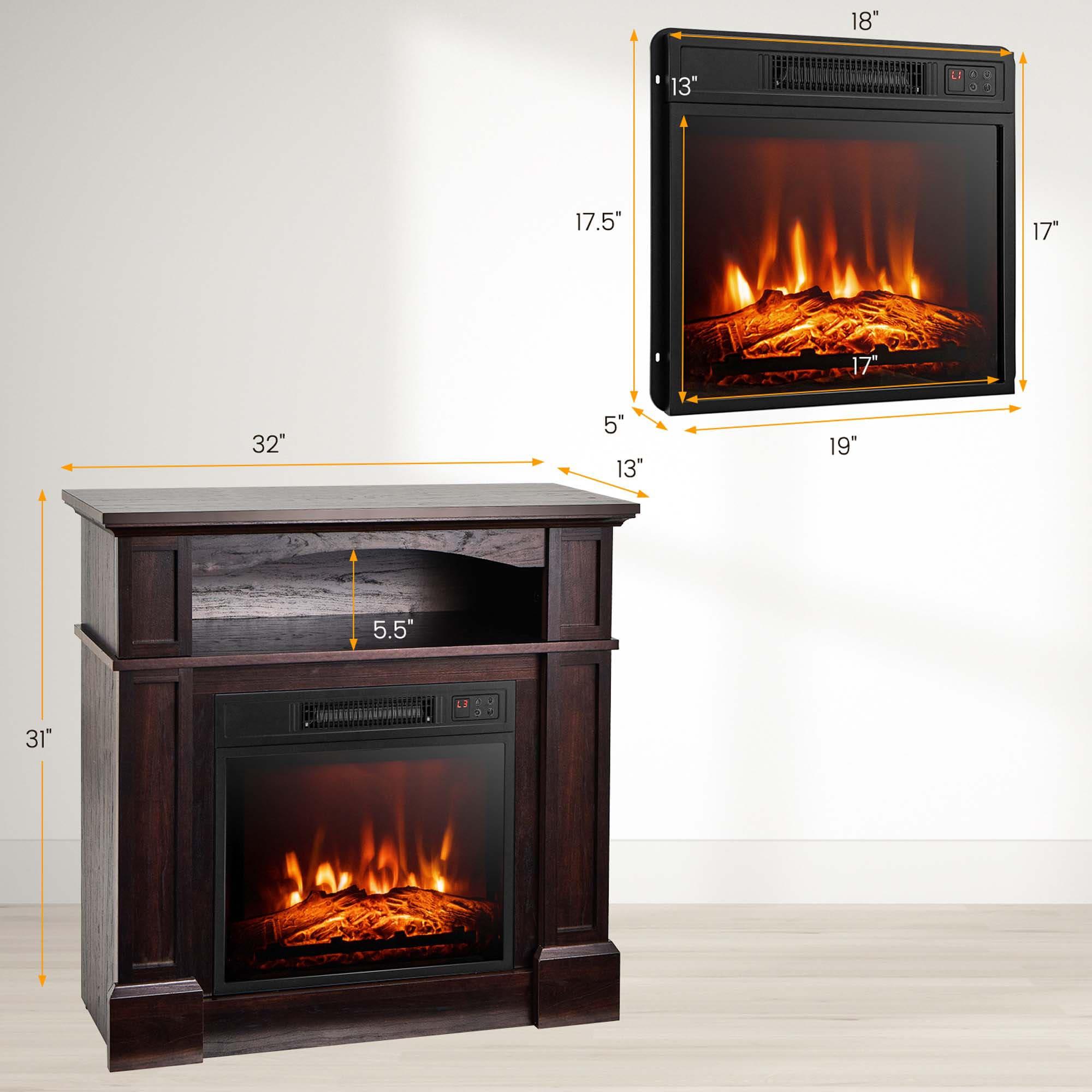 Costway 32" 1400W Electric Fireplace Mantel TV Stand Space Heater W/ Shelf Brown