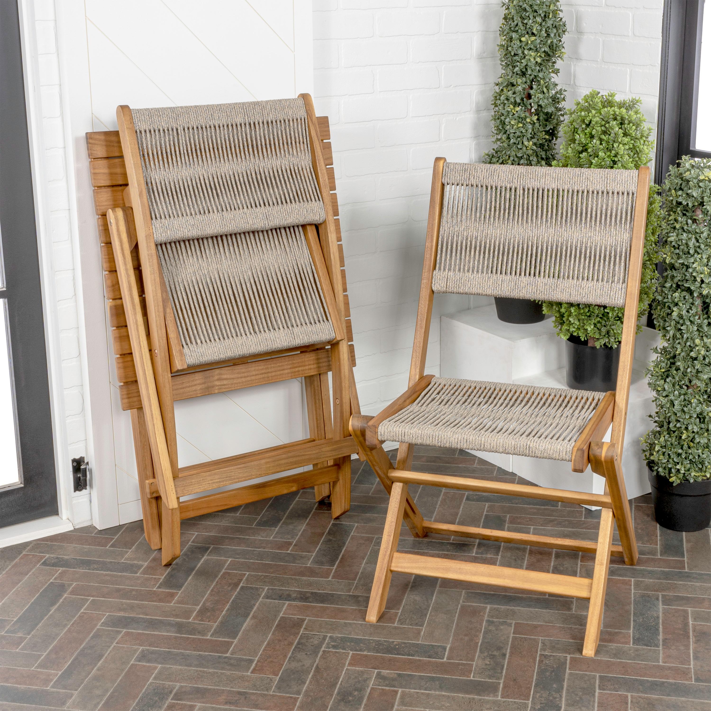 Javea Modern Coastal 3-Piece Acacia Wood Outdoor Folding Bistro Set, Beige/Teak Brown - JONATHAN Y