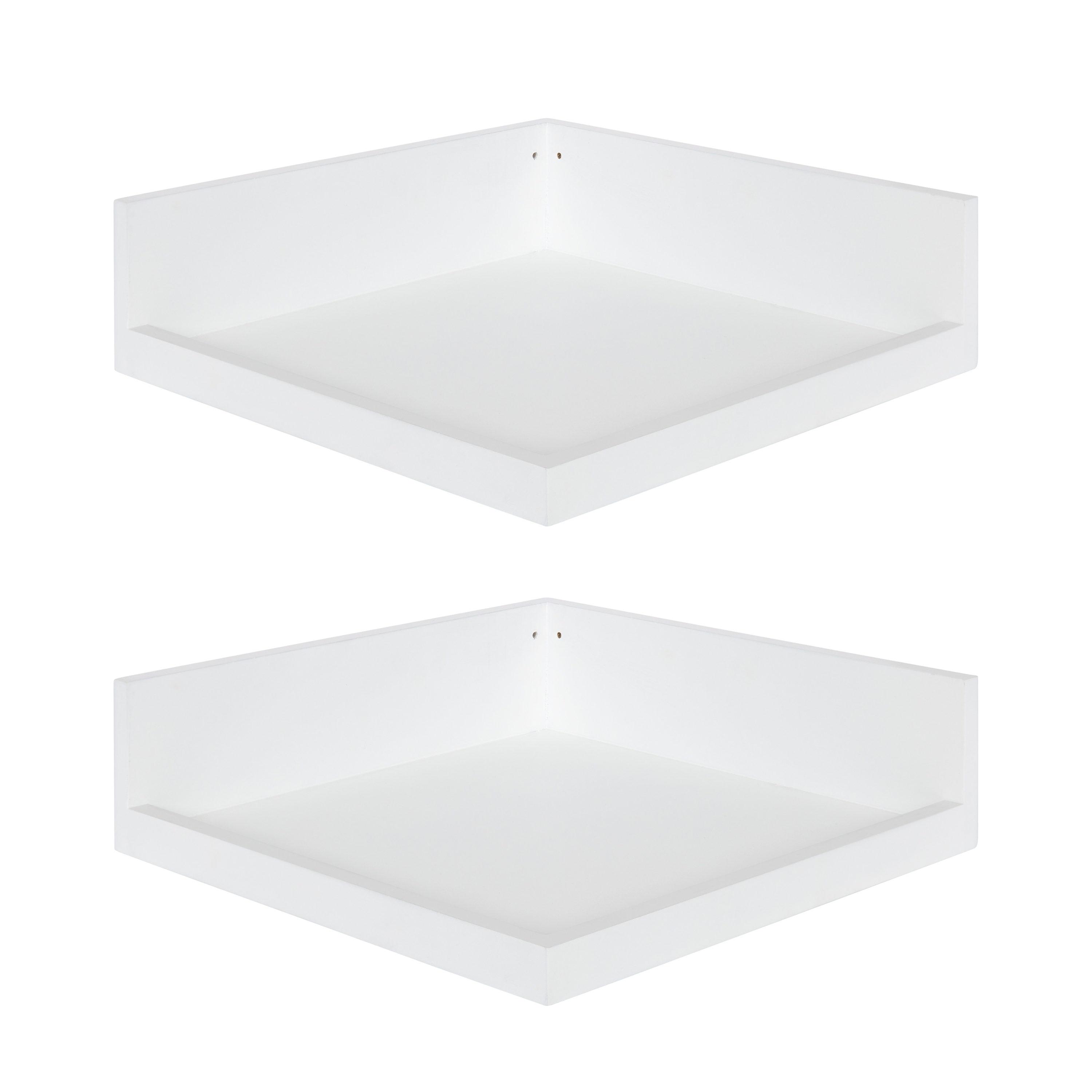 Kate & Laurel All Things Decor 4.5" x 2.2" 2pk Levie Floating Corner Wooden Wall Shelf Set White - Modern Ledge, No Assembly Required