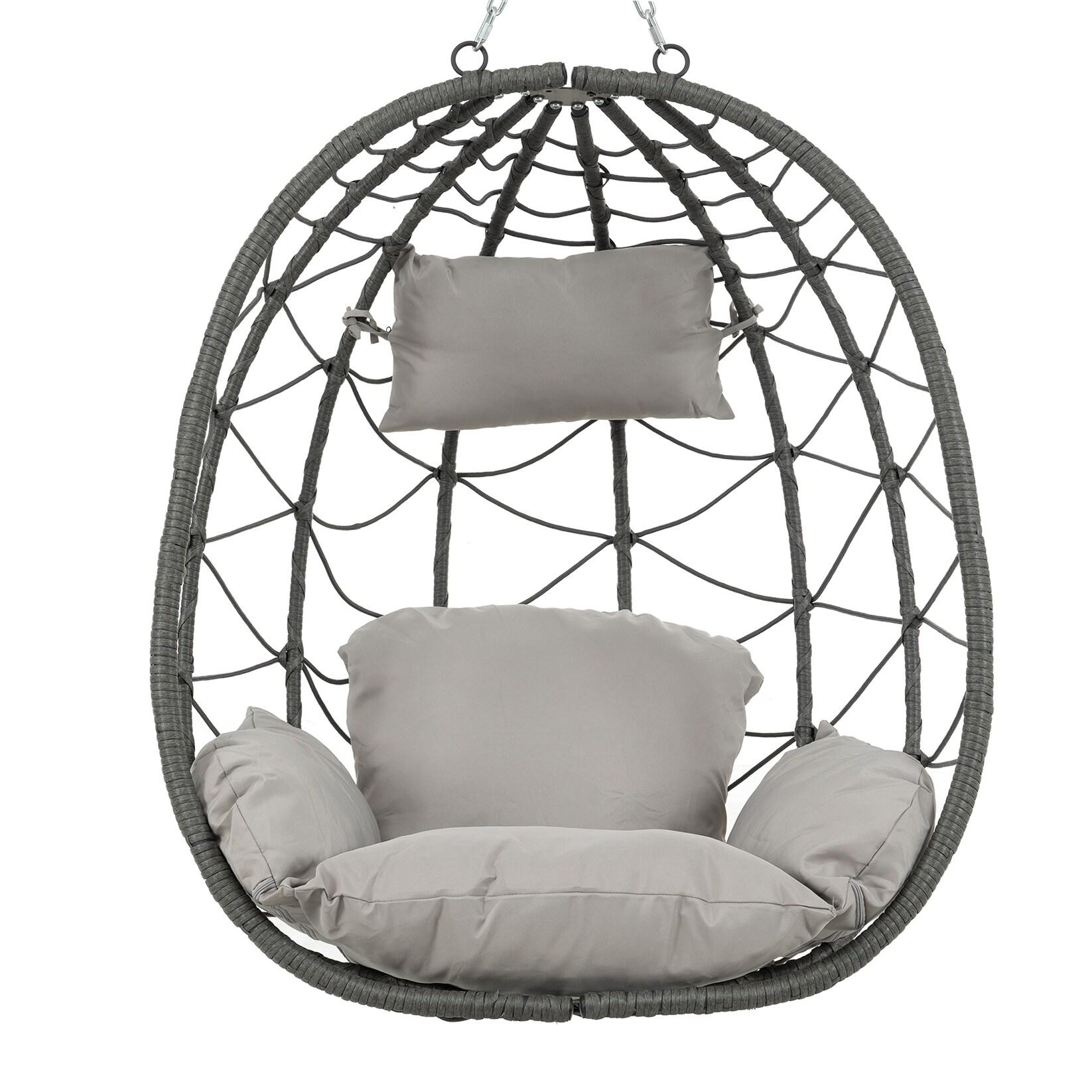 Tcbosik Swing Egg Chair with Stand, Indoor Outdoor Hanging Chair with Cushion for Bedroom Balcony Patio Garden, Easy to Assemble, Dark Grey