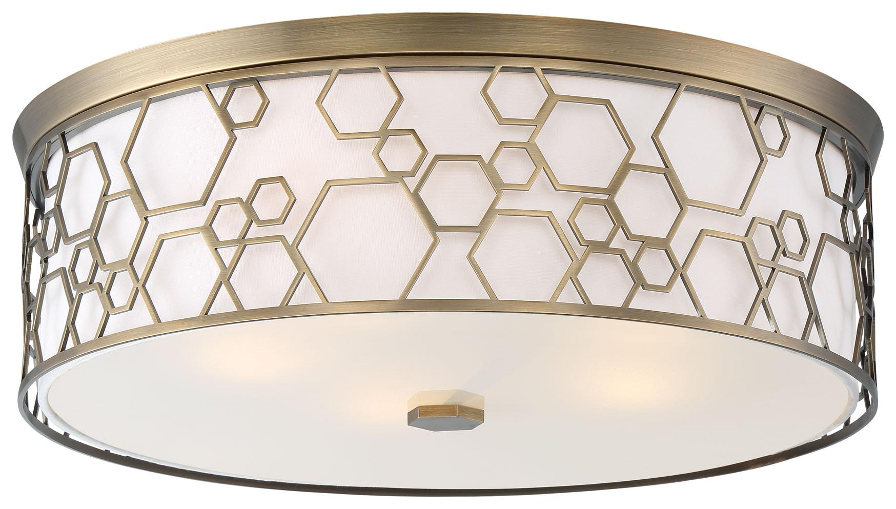 Polished Satin Brass LED Drum Flush Mount Light