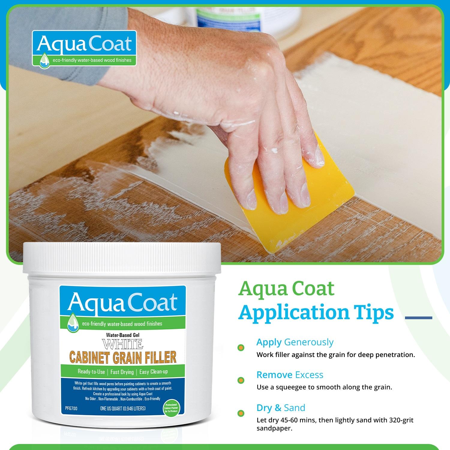 Aqua Coat Water-Based White Cabinet Wood Grain Filler Gel – Fast Drying, Low Odor White Wood Filler, Sandable & Paintable for Interior & Exterior Repairs, Upgrades & Restorations – 32 oz