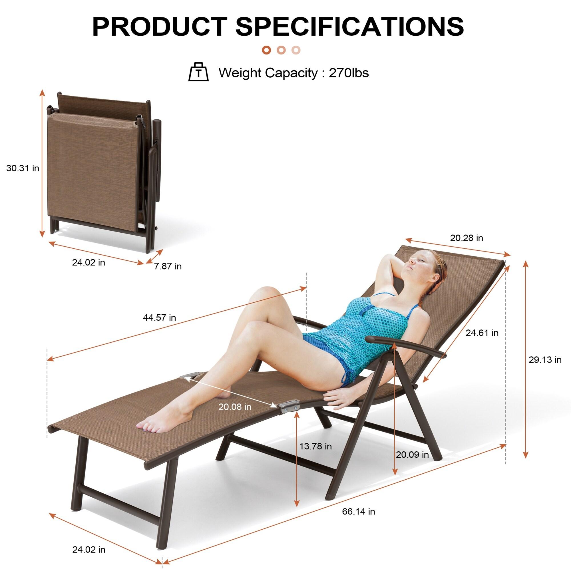 Crestlive Products  Outdoor Aluminum Folding Recliner Adjustable Chaise Lounge (Set of 2) - See Picture Brown Fabric, Brown Farme
