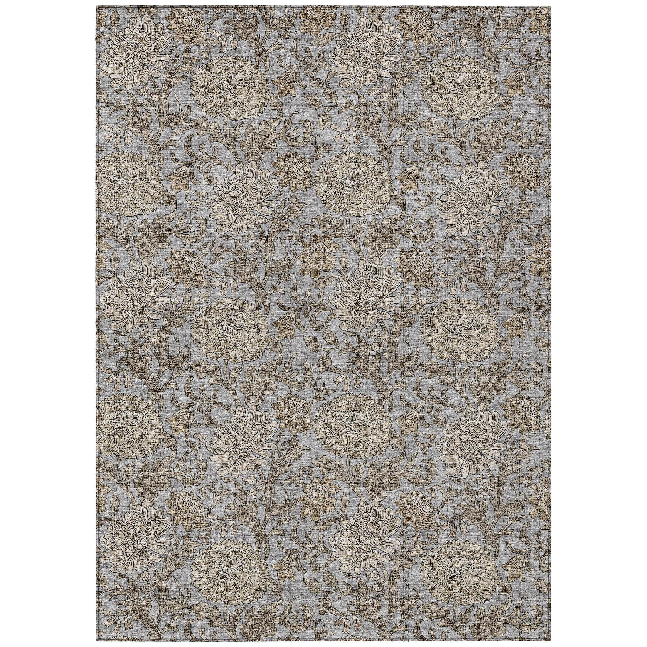 Gray Floral Synthetic Rectangular Kids Rug 2'6" x 3'10"