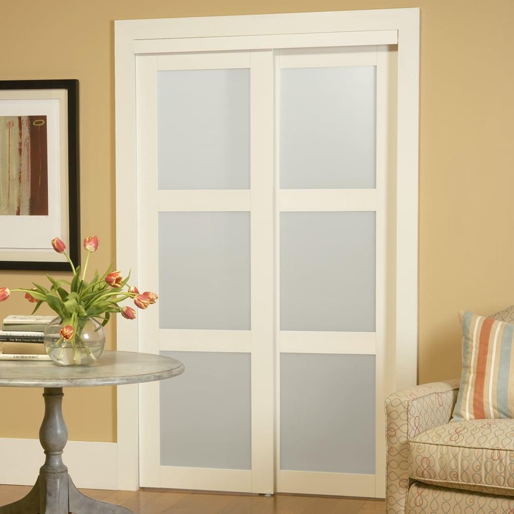 80'' Solid + Manufactured Wood Glass Low-Gloss Sliding Closet Doors