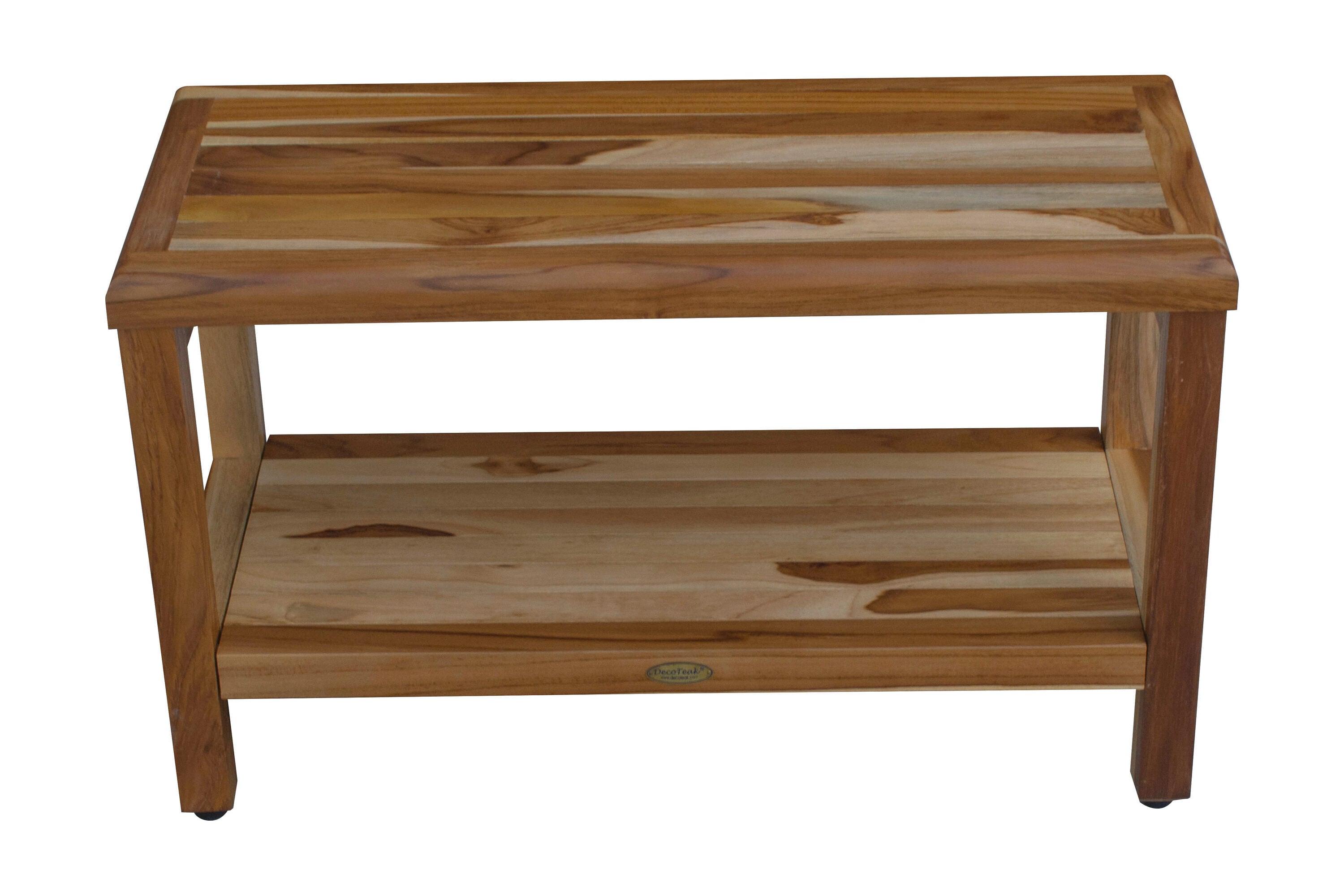 24" Eleganto ED1001 Wide Teak Shower Bench with Shelf - EcoDecors