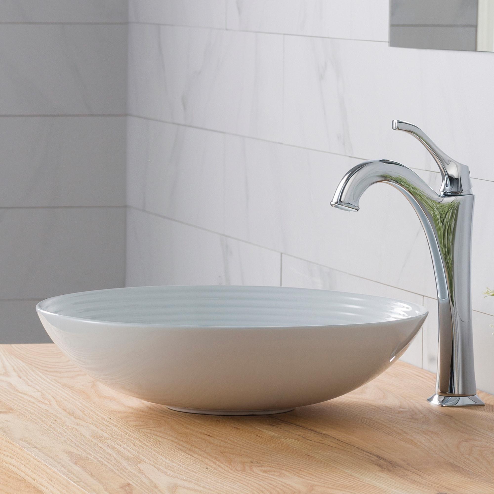 KRAUS Viva™ Thin Ceramics Vessel Bathroom Sink with Pop-Up Drain