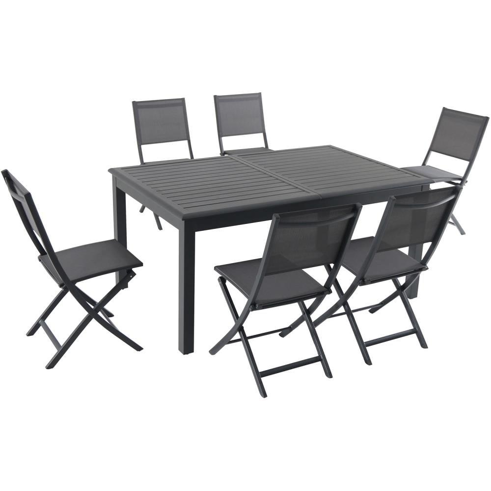 Hanover Cameron 7-Piece Expandable Dining Set with 6 Folding Sling Chairs and a 40" x 94" Table