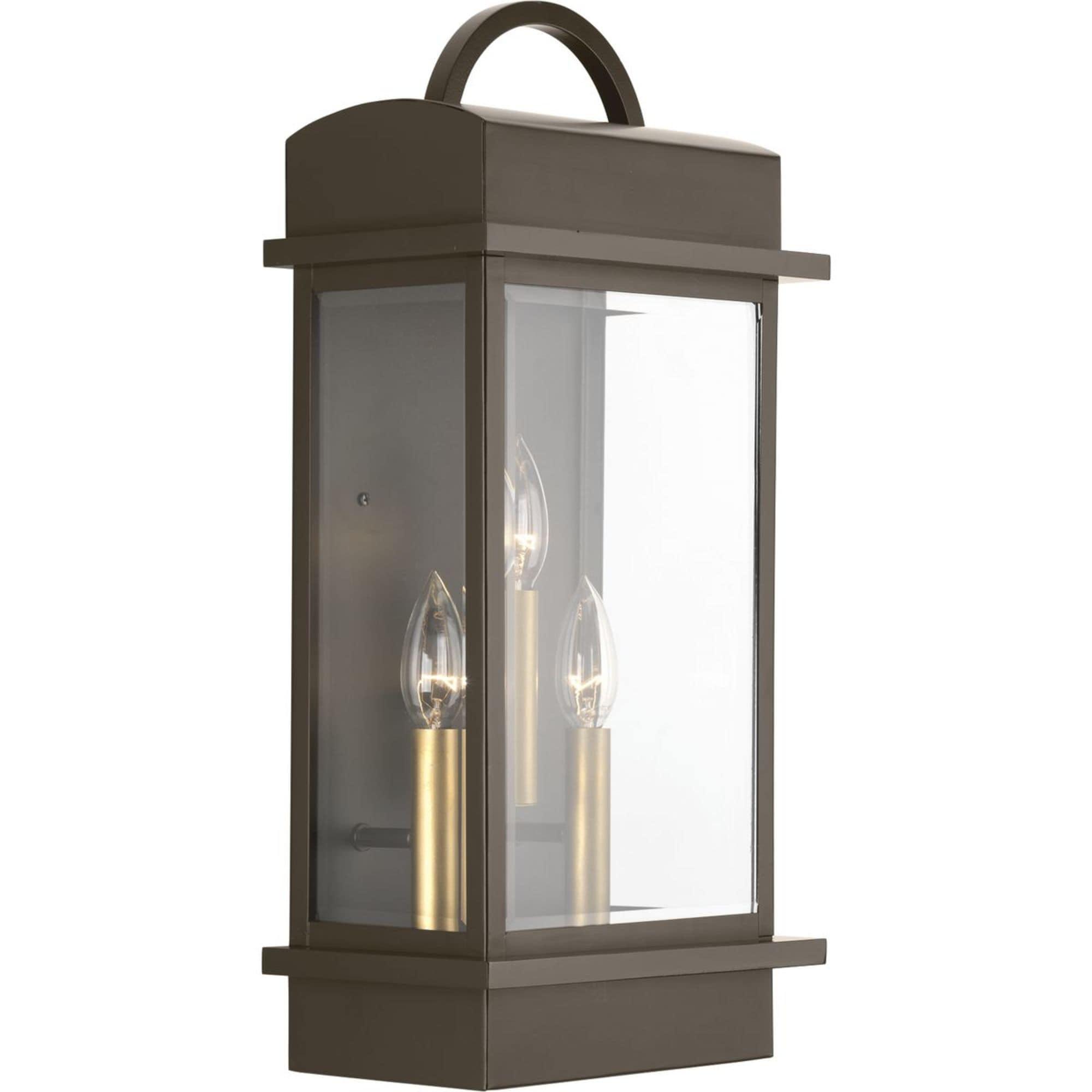 Progress Lighting Santee 3-Light Wall Lantern, Antique Bronze, Beveled Glass Shade