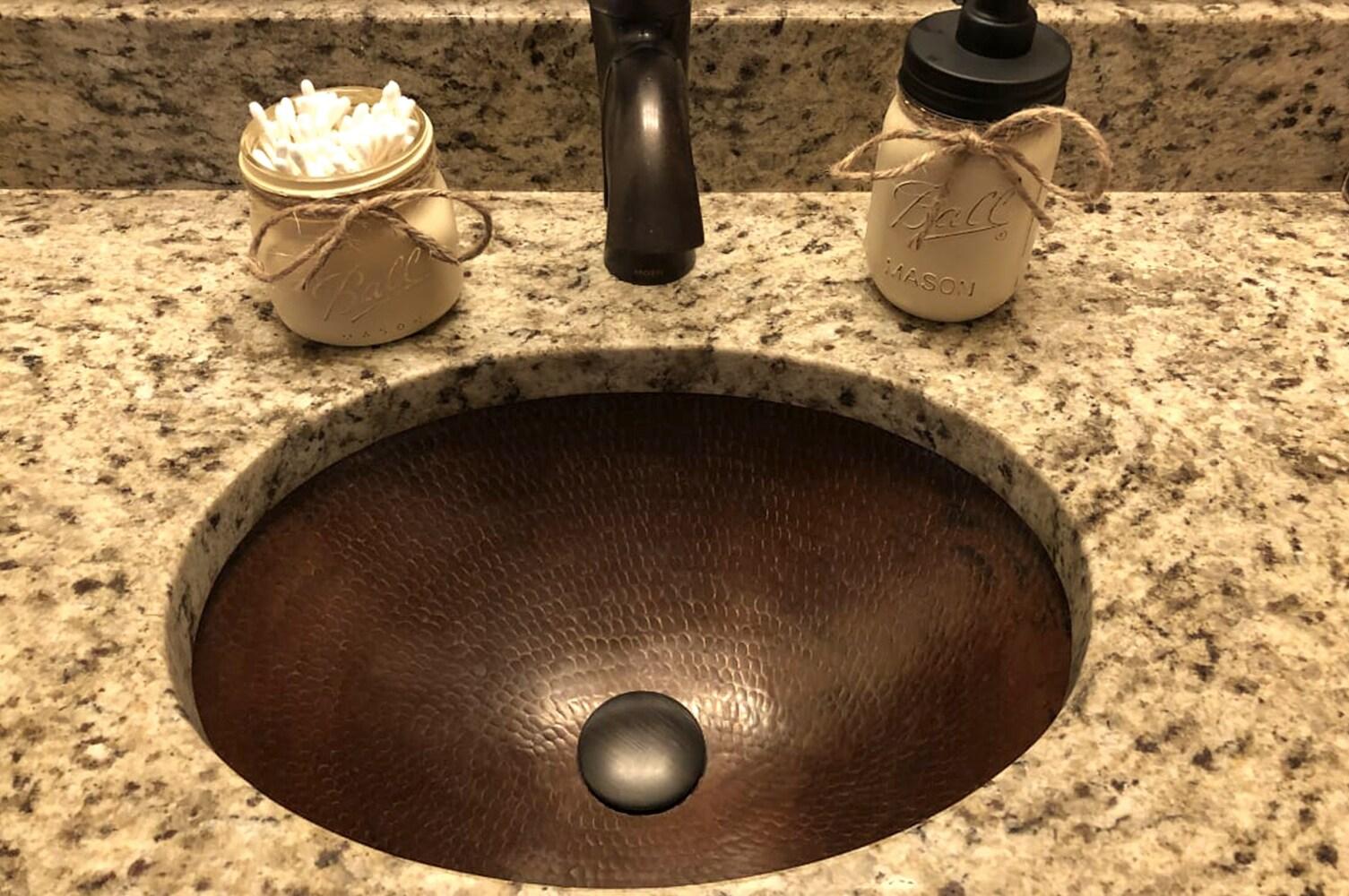 17" Oval Under Counter Hammered Copper Bathroom Sink