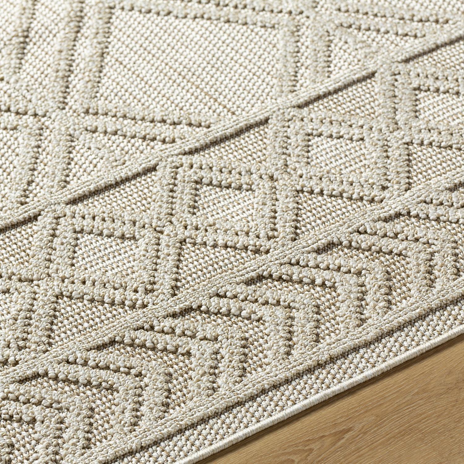 Flash Furniture Melissa Handwoven Area Rug - Ivory - 8' x 10' - Triple Blend Cotton/Wool/Polyester Threads - Geometric Design