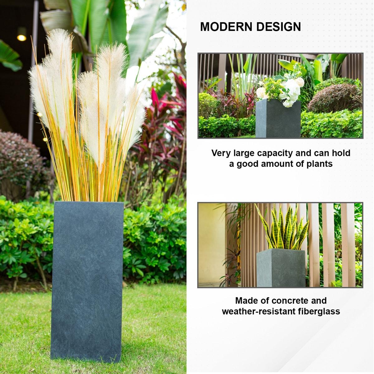 Rosemead Home & Garden, Inc. 24" x 11" Rectangular Kante Lightweight Modern Tall Outdoor Planter Charcoal