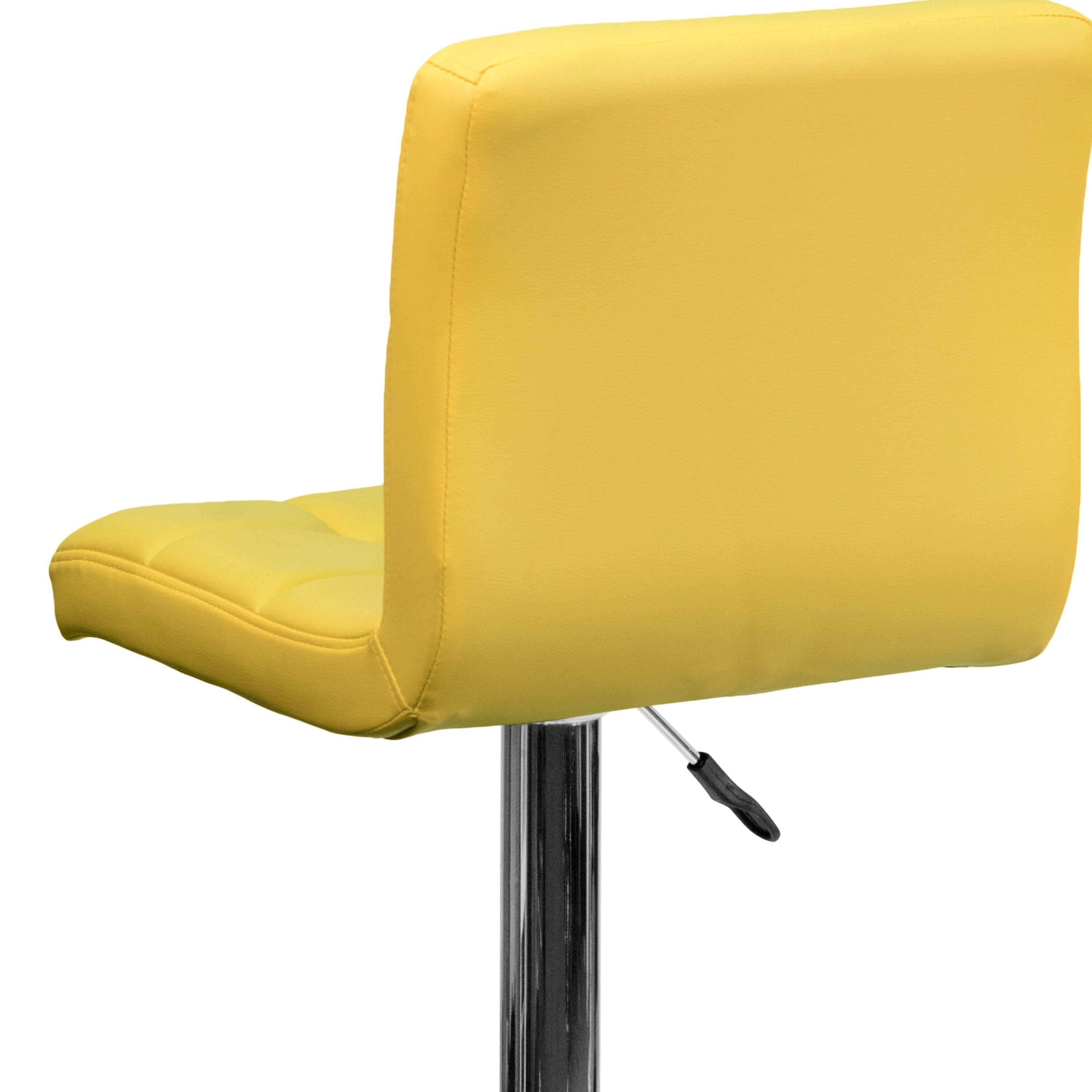 Flash Furniture Contemporary Yellow Quilted Vinyl Adjustable Height Barstool with Chrome Base