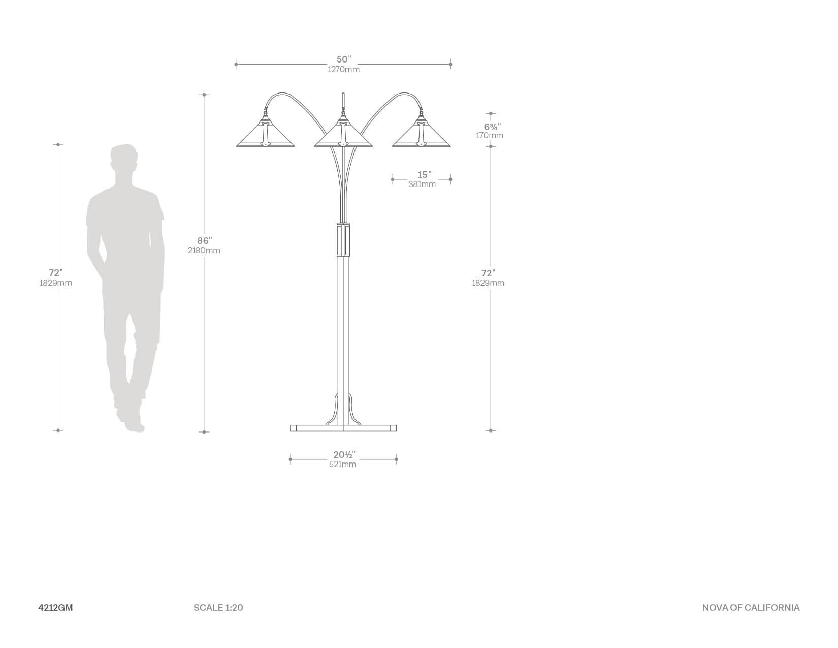 Natural Mica 3 Light Arc Floor Lamp - 86", Charcoal Gray Wood, Gunmetal & Silver Mineral Mica, Dimmer Switch, X-base