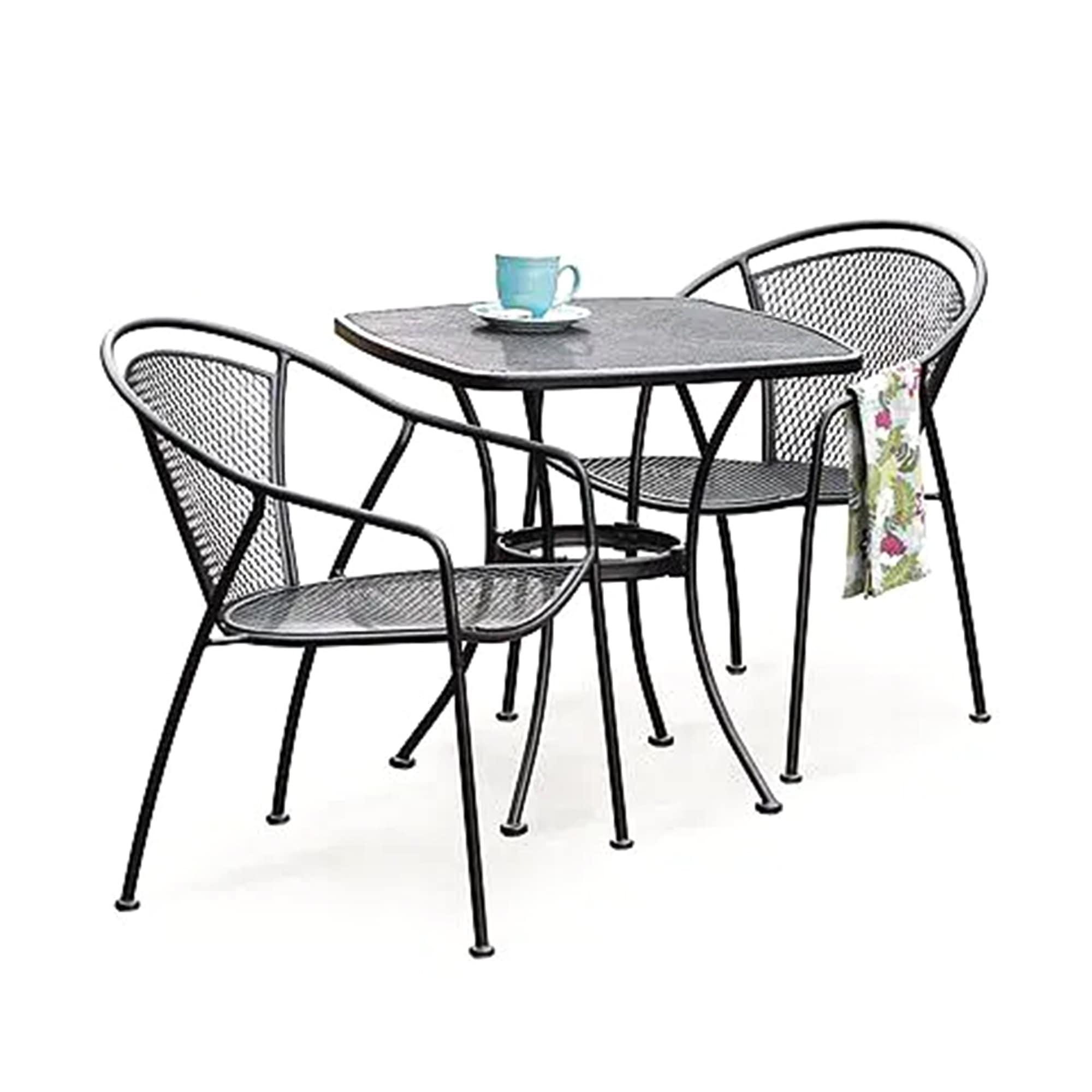 Woodard Uptown Sleek Contemporary 28 Inch Outdoor Steel Mesh Square Top Bistro Style Patio Dining Table with Tapered Legs, Black