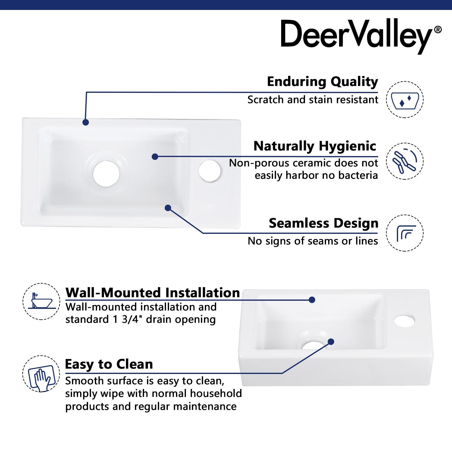 DeerValley DV-1V081R White Ceramic Rectangular 7'' Wall Mount Bathroom Sink
