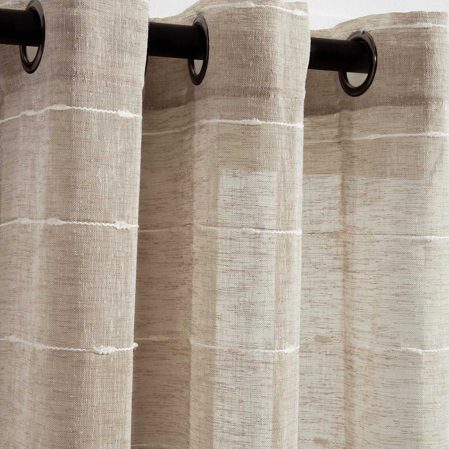 Set of 2 (63"x38") Farmhouse Textured Grommet Sheer Window Curtain Panels Tan - Lush Décor: Light Filtering, OEKO-TEX Certified