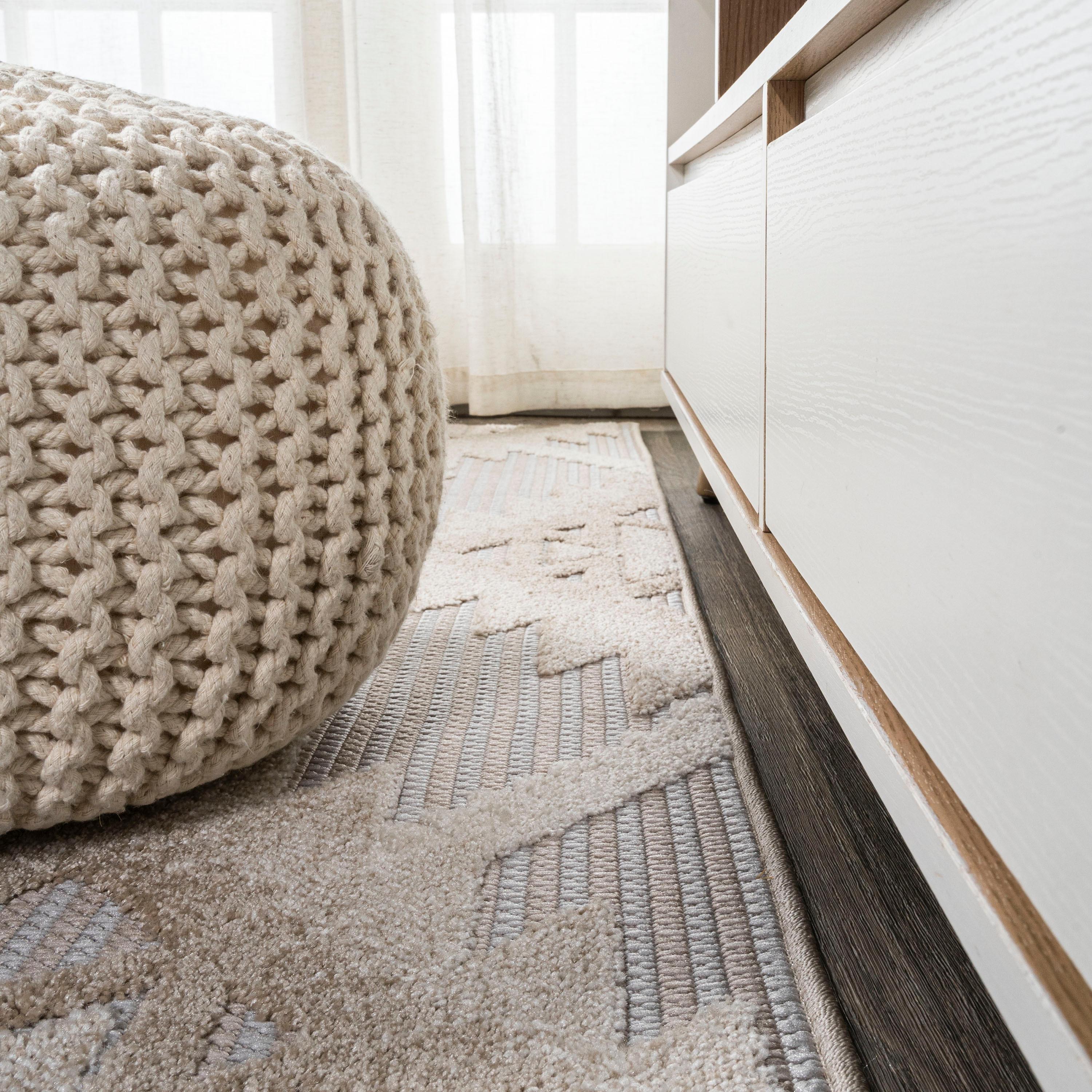 3'x5' Sumak High-Low Pile Neutral Diamond Kilim Indoor/Outdoor Area Rug, Beige/Gray - JONATHAN Y