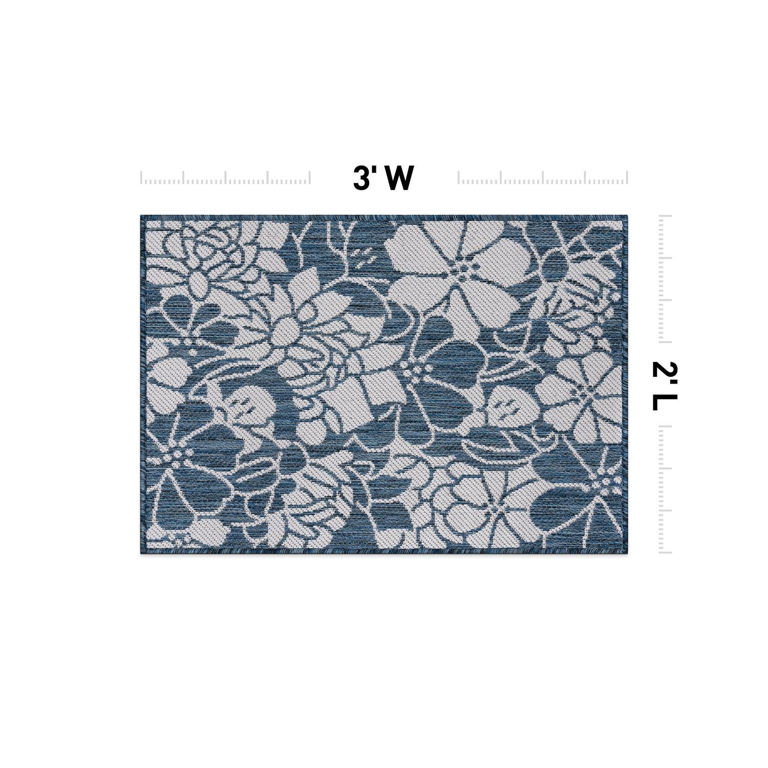 World Rug Gallery Modern Floral Flowers Textured Flat Weave Indoor/Outdoor Area Rug - NAVY 2'x3'
